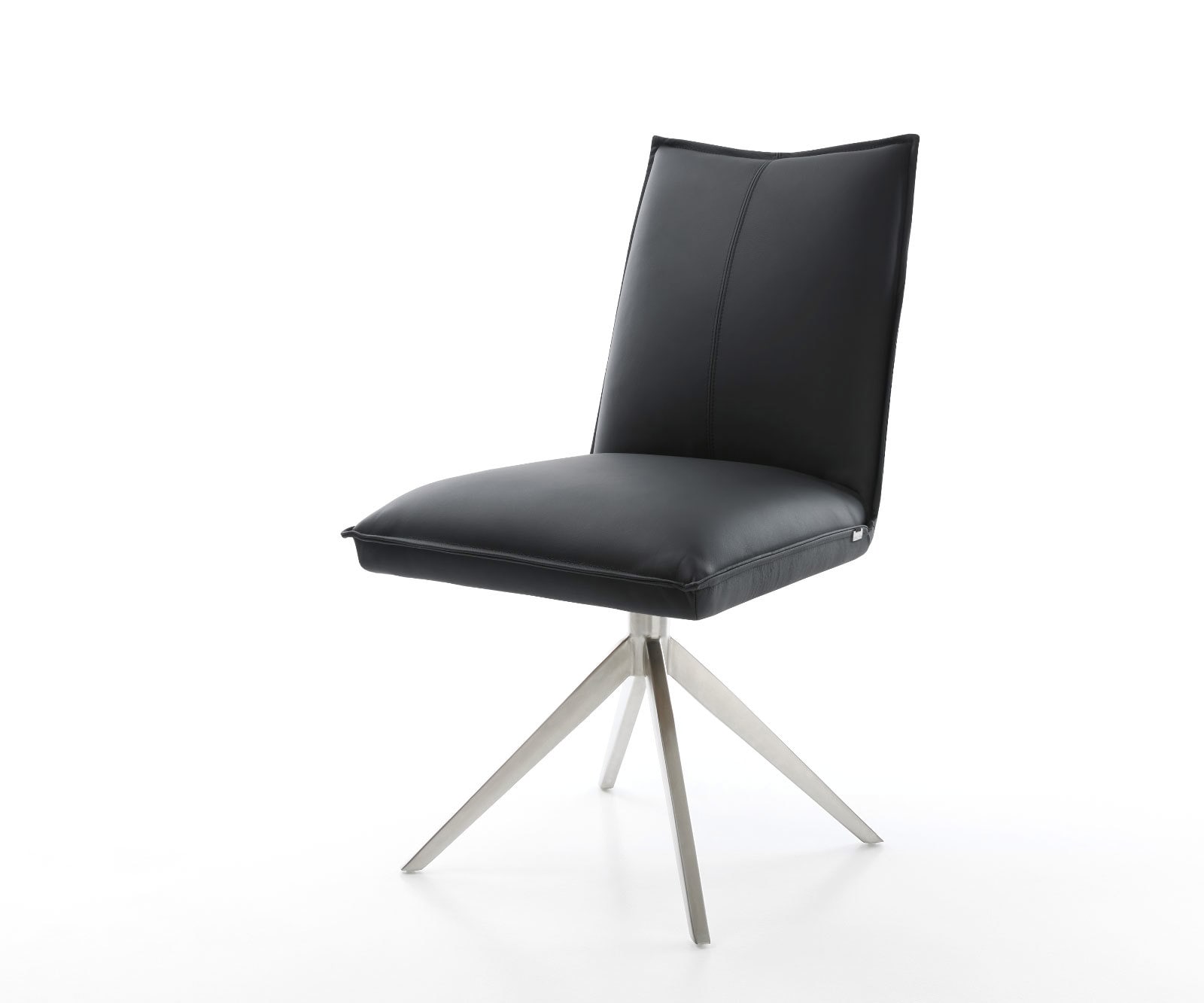 Chaise-pivotante Lelio-Flex cuir de vache noir pied croisé large acier inoxydable brossé pivotement sur 360° fonction bascule ressorts ensachés 1