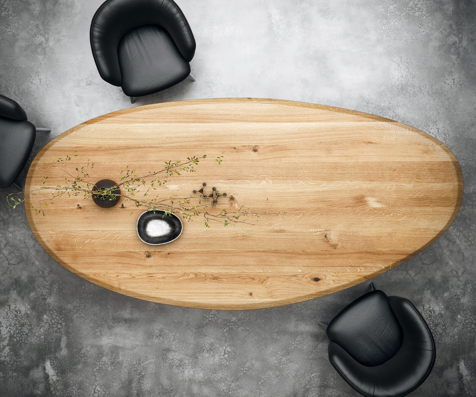 Table à manger Edge ovalee 280x130x2,5 chêne naturee Pilier acier inoxydable brossé Flow-Edge 4