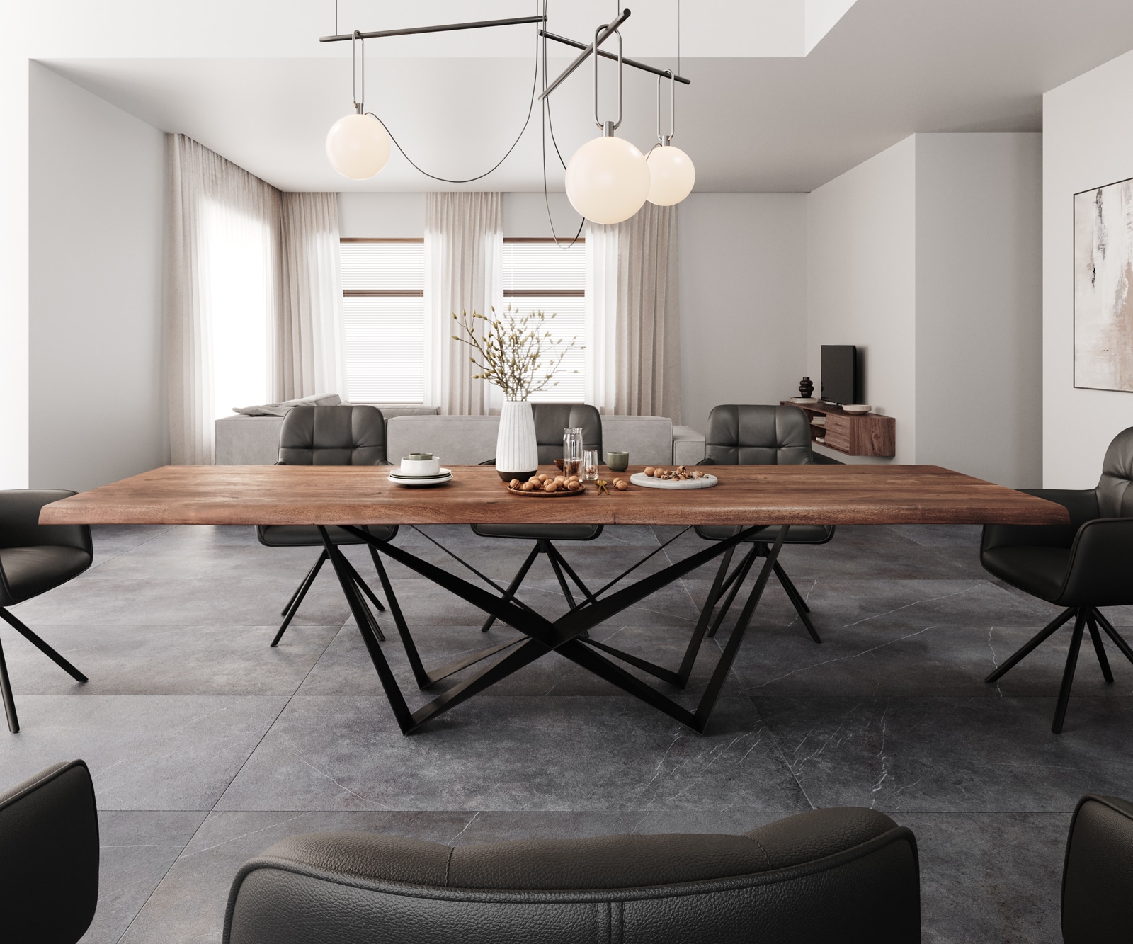 Table à manger Edge 300x100 XL Acacia marron Spider Acier plat Noir Live-Edge 1 Table à manger Edge 300x100 XL Acacia marron Spider Acier plat Noir Live-Edge 1