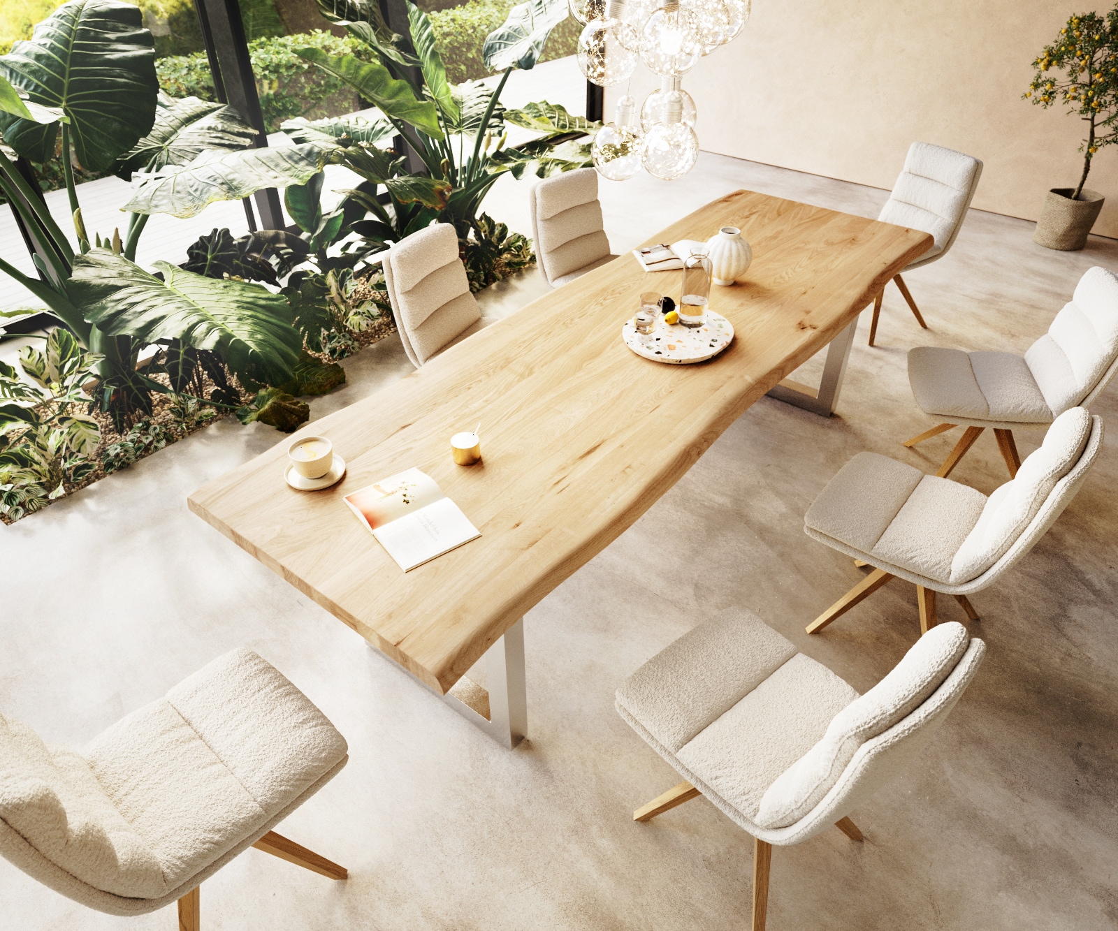 Table à manger Edge 300x100 chêne nature acier inoxydable large Live-Edge 2