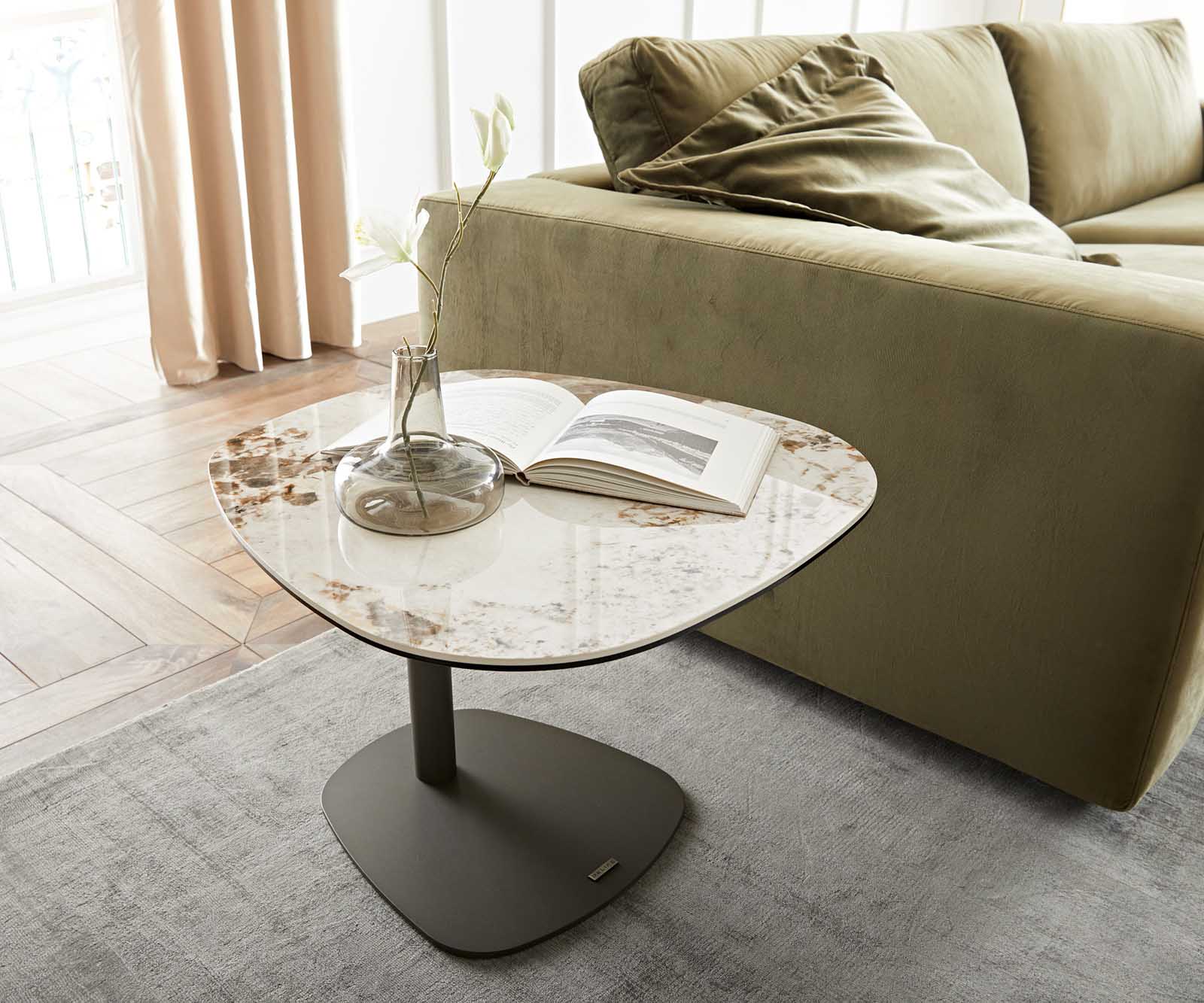 Table d'appoint Elenya 60x60 cm céramique Minas Melange blanc-beige piètement effet titane 4