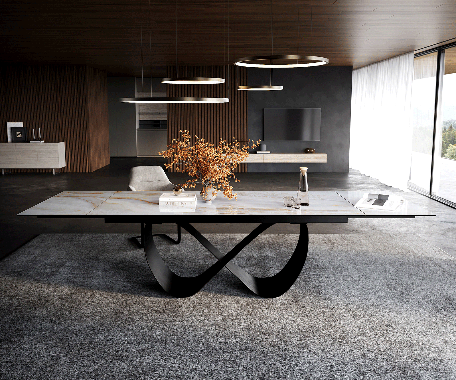 Table à manger extensible Edge 200-300x100 cm céramique Onyx Pearl Infinity métal noir 2