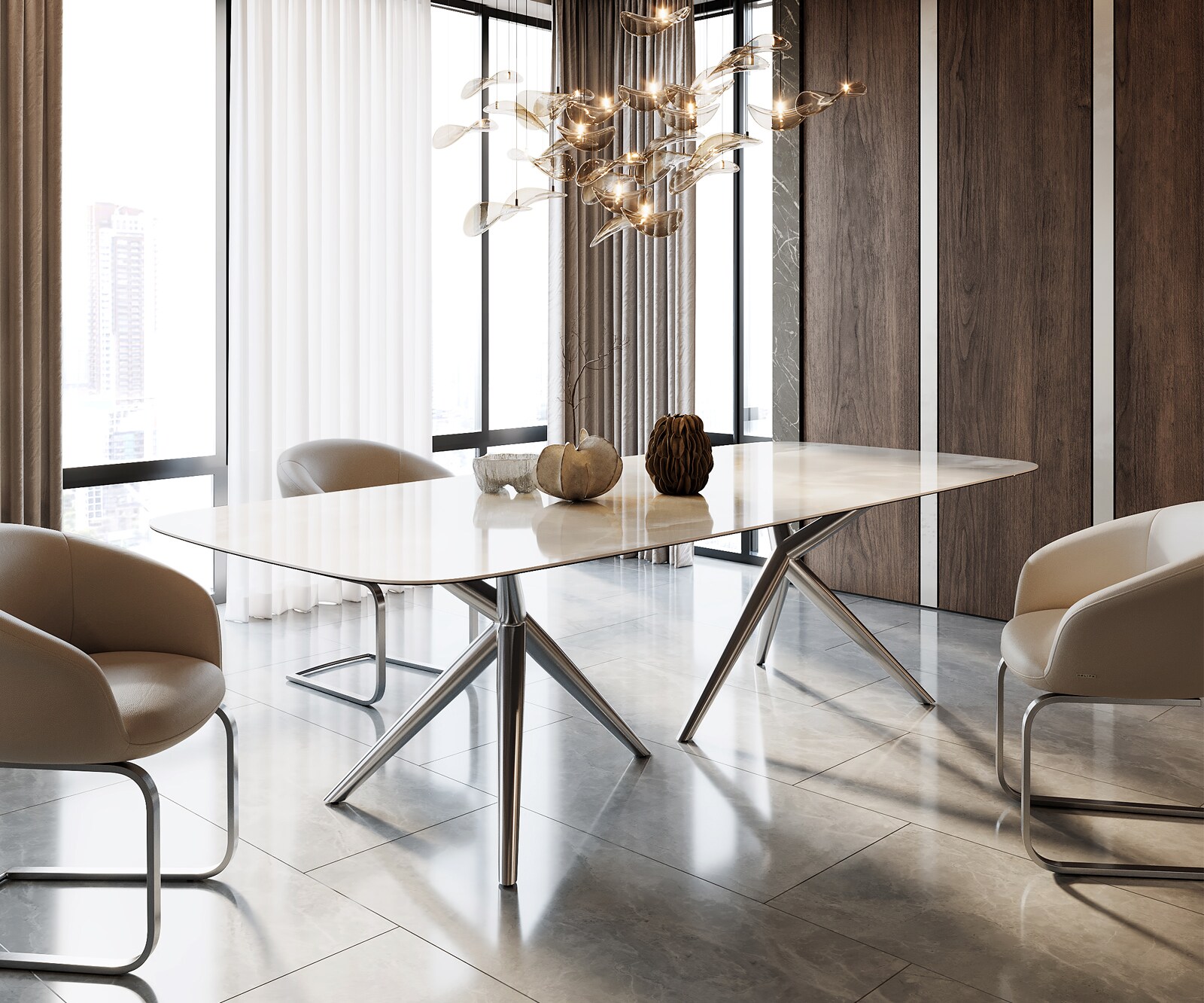 Table à manger Edge Boot 270x120 Céramique Iris FMG Onice Grigio Estelar rond Acier inoxydable 1