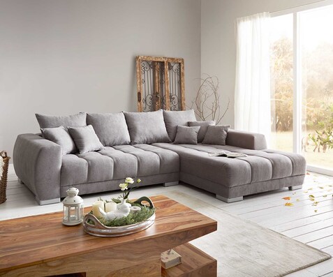 Canapé-panoramique Josea 300x220 cm microfibre gris pierre Recamière à droite