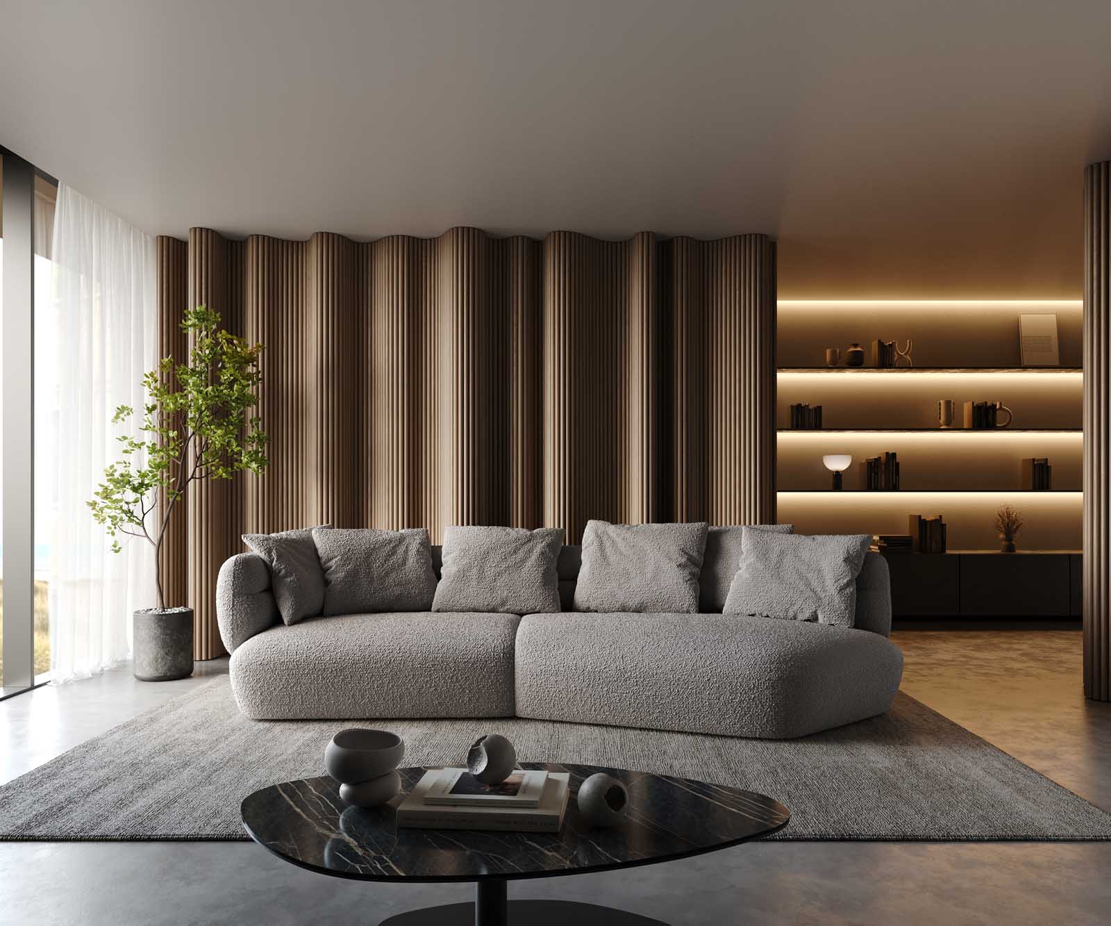 Canapé Roya 320x140 cm Bouclé gris argenté 2 Canapé Roya 320x140 cm Bouclé gris argenté 2