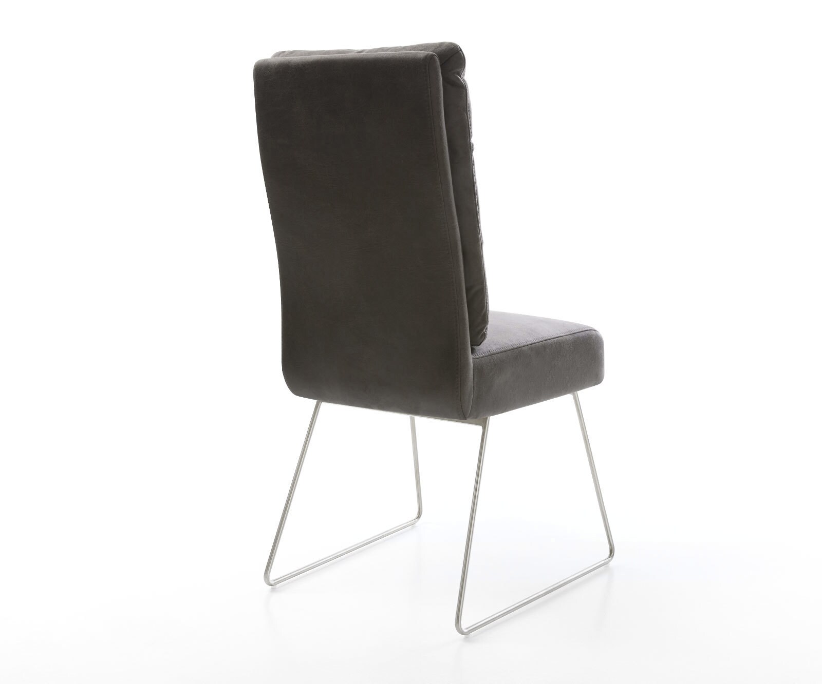 Chaise-de-salle-à-manger Pela-Flex microvelours anthracite vintage pied trapèze acier inoxydable brossé ressorts ensachés 4 Chaise-de-salle-à-manger Pela-Flex microvelours anthracite vintage pied trapèze acier inoxydable brossé ressorts ensachés 4