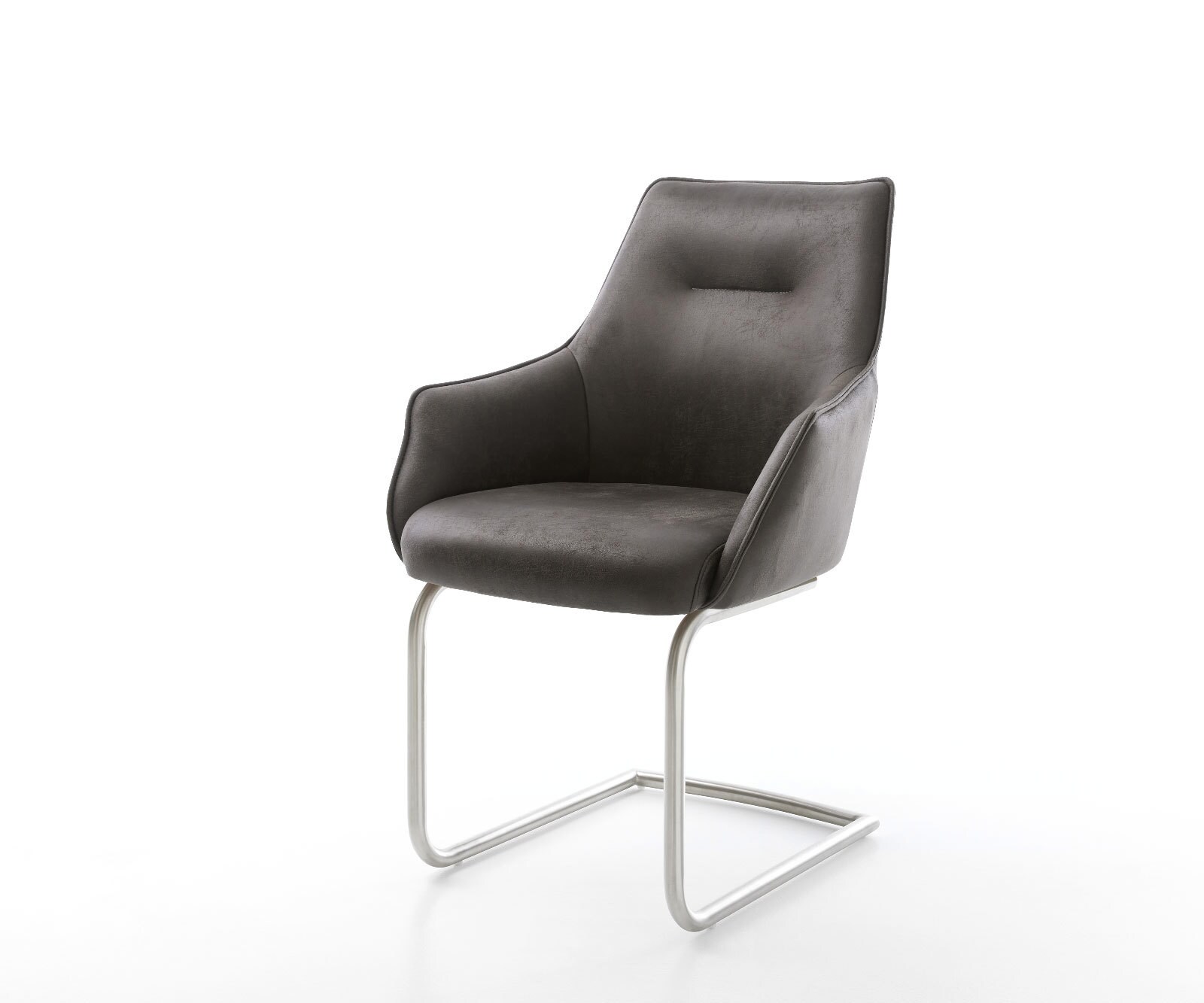 Cantilever Alja-Flex avec accoudoirs microvelours anthracite vintage pied cantilever rond acier inoxydable brossé ressorts ensachés 1