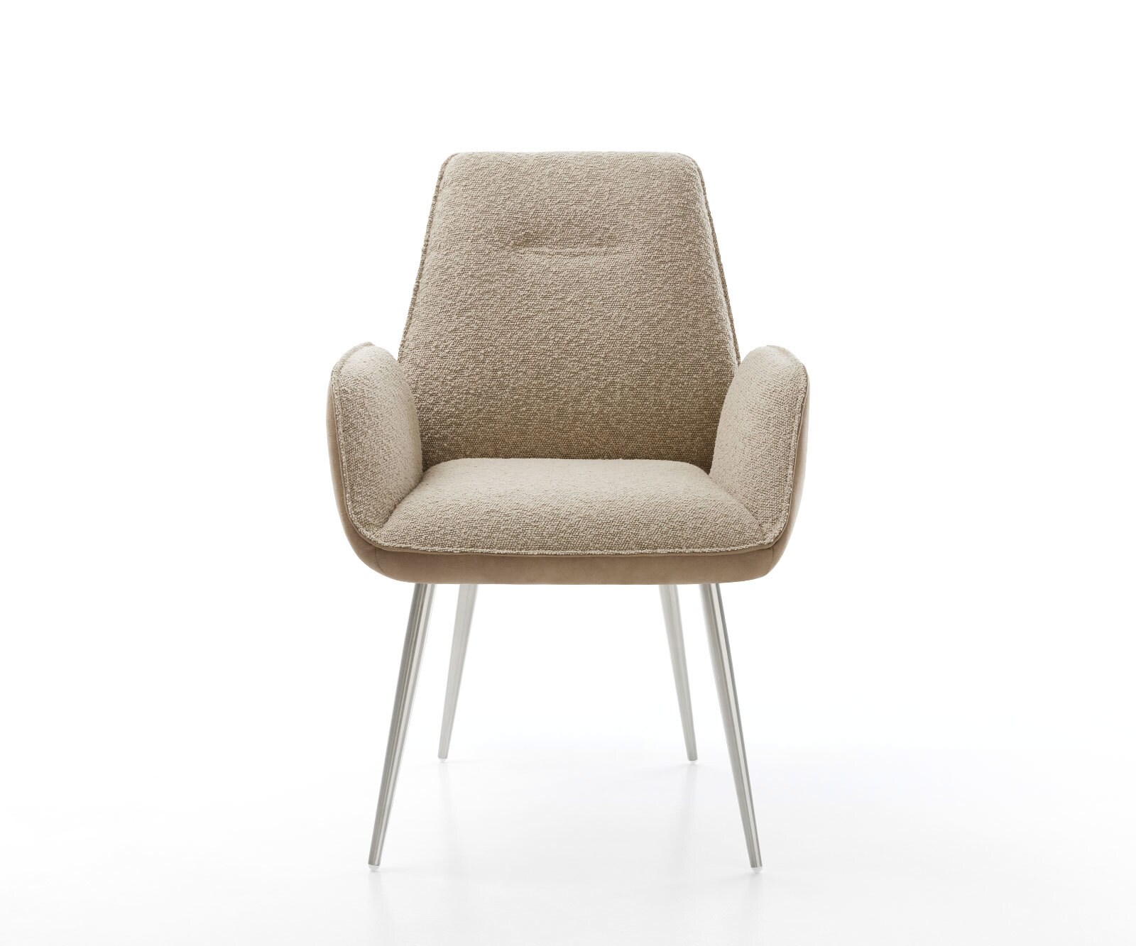 Chaise-de-salle-à-manger Zoa-Flex tissu mixte couleur boue 4 pieds coniques acier inoxydable brossé ressorts ensachés 1 Chaise-de-salle-à-manger Zoa-Flex tissu mixte couleur boue 4 pieds coniques acier inoxydable brossé ressorts ensachés 1