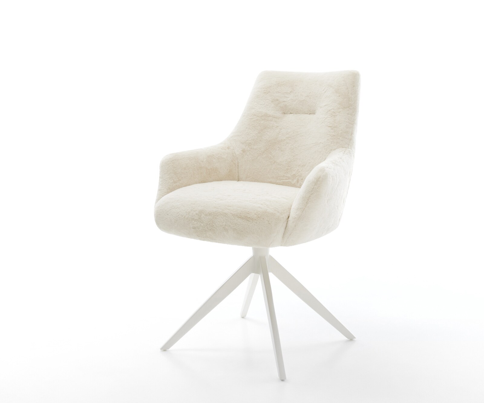 Chaise-pivotante Alja-Flex avec accoudoirs peluche crème-blanc pied croisé large blanc pivotement sur 360° fonction bascule resorts ensachés 1