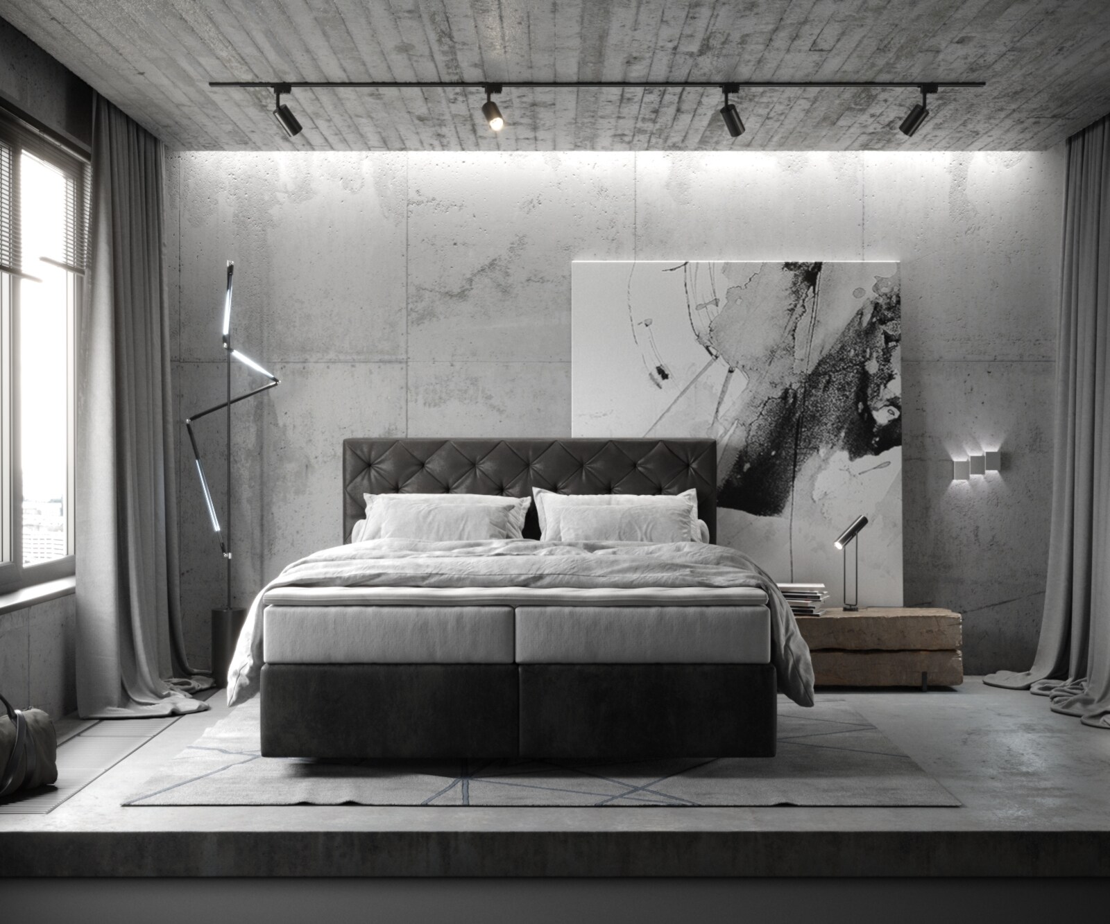 Lit-à-sommier-tapissier Dream-Great 160x200 cm microfibre anthracite vintage avec matelas TFK et Surmatelas viscoélastique 1
