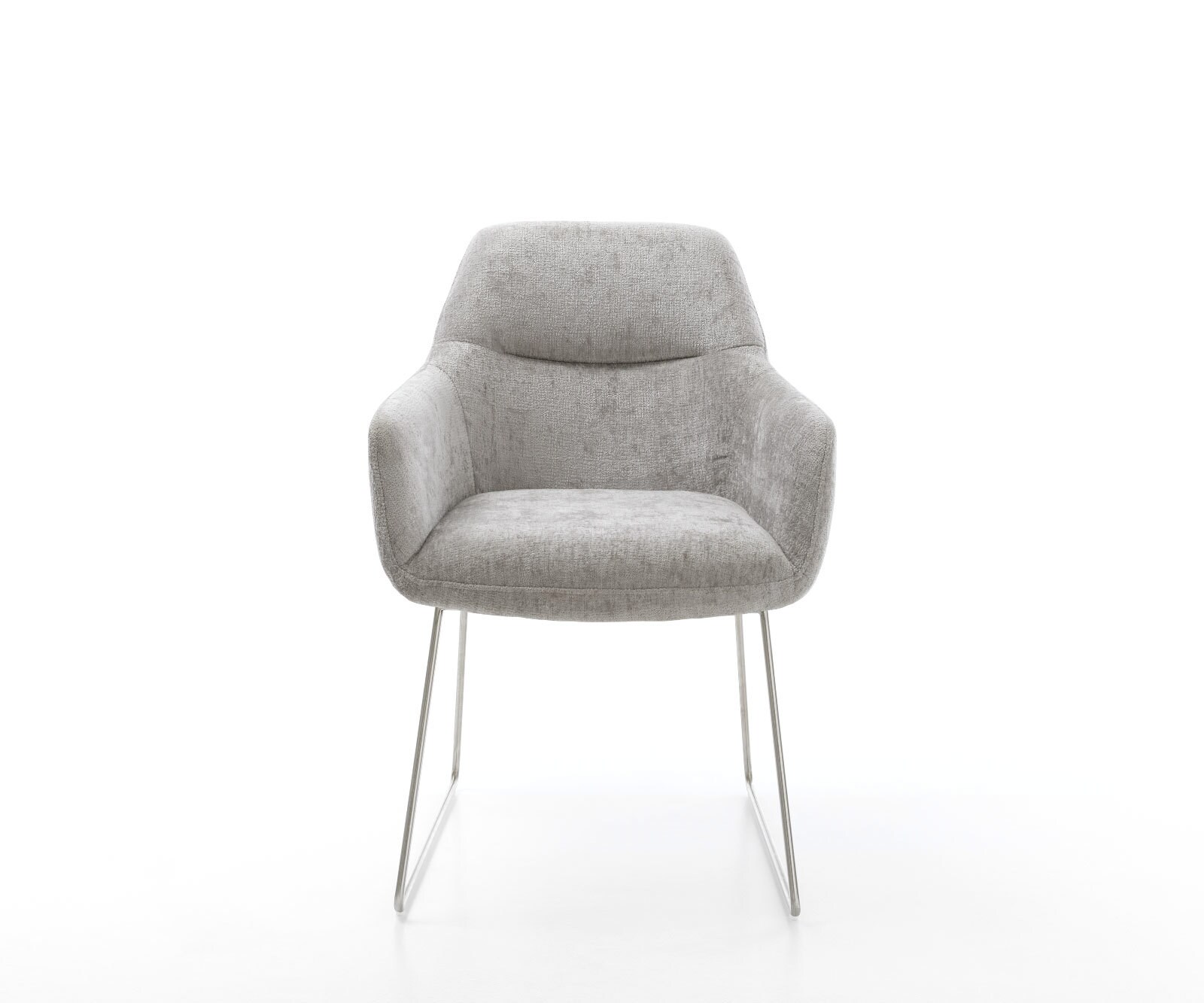 Chaise-de-salle-à-manger Pejo-Flex chenille gris argenté pied trapèze acier inoxydable brossé ressorts ensachés 2