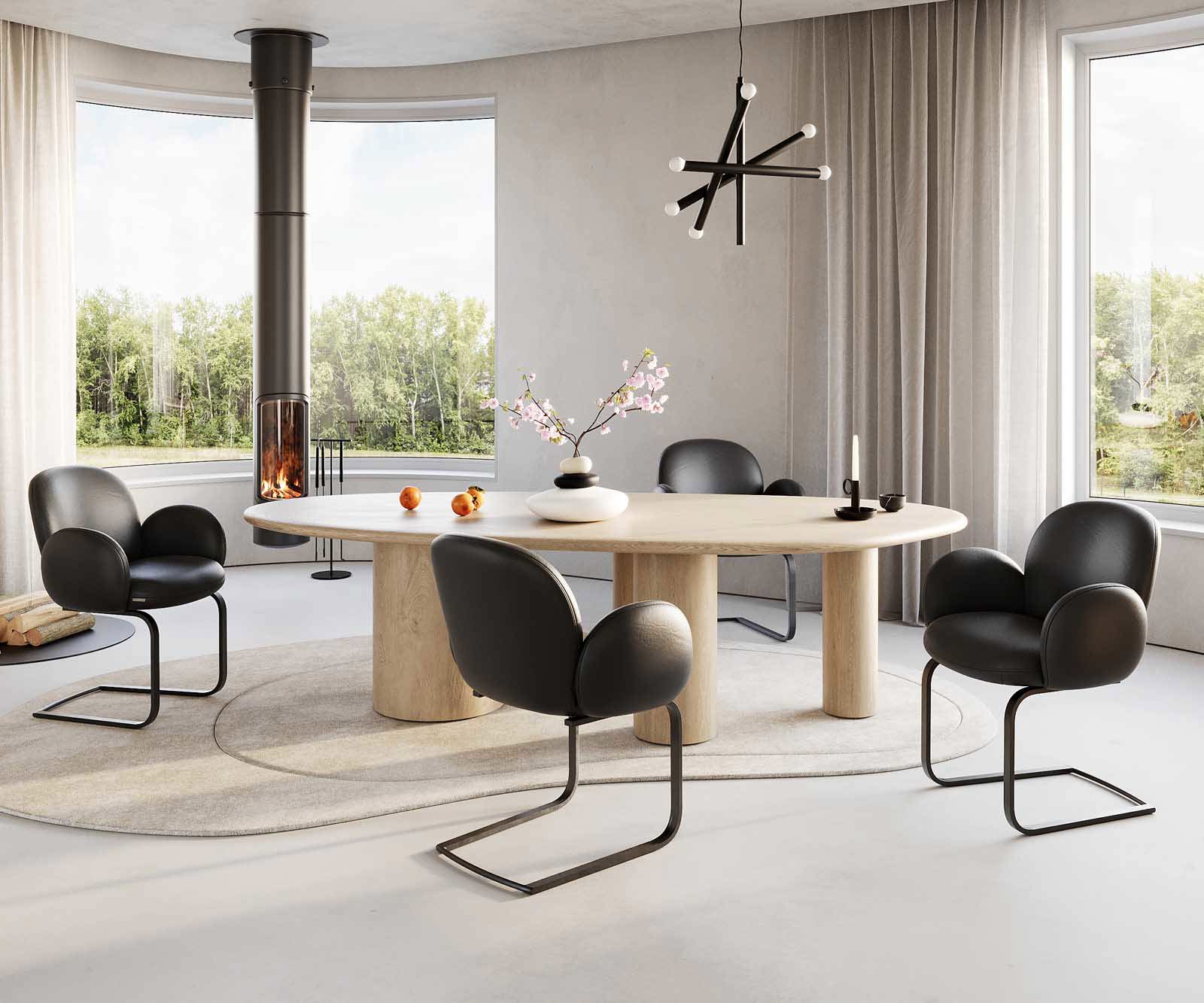 Cantilever Nube-Flex avec accoudoirs cuir de vache noir pied cantilever plat noir ressorts ensachés 5