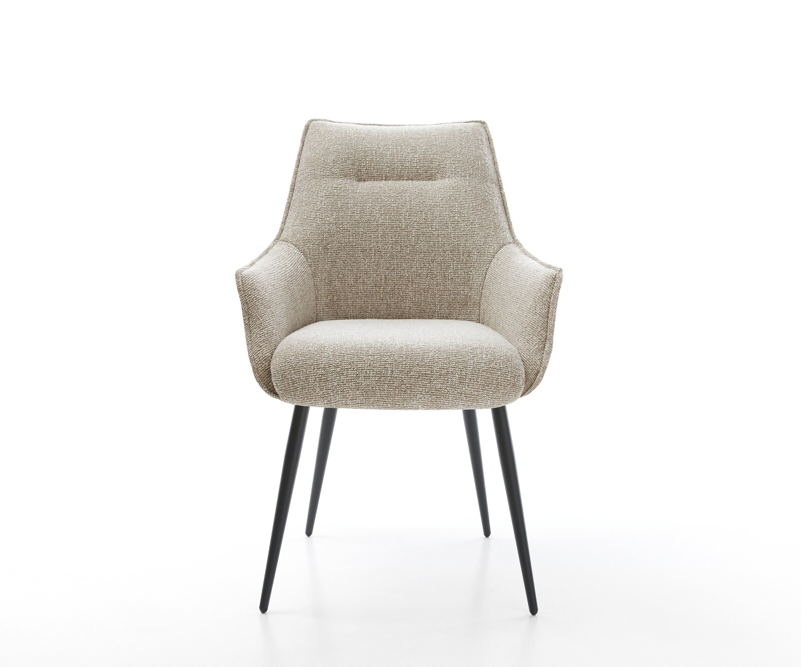 Chaise-de-salle-à-manger Alja-Flex avec accoudoirs tissu tissé doux beige 4 pieds coniques noir resorts ensachés 1