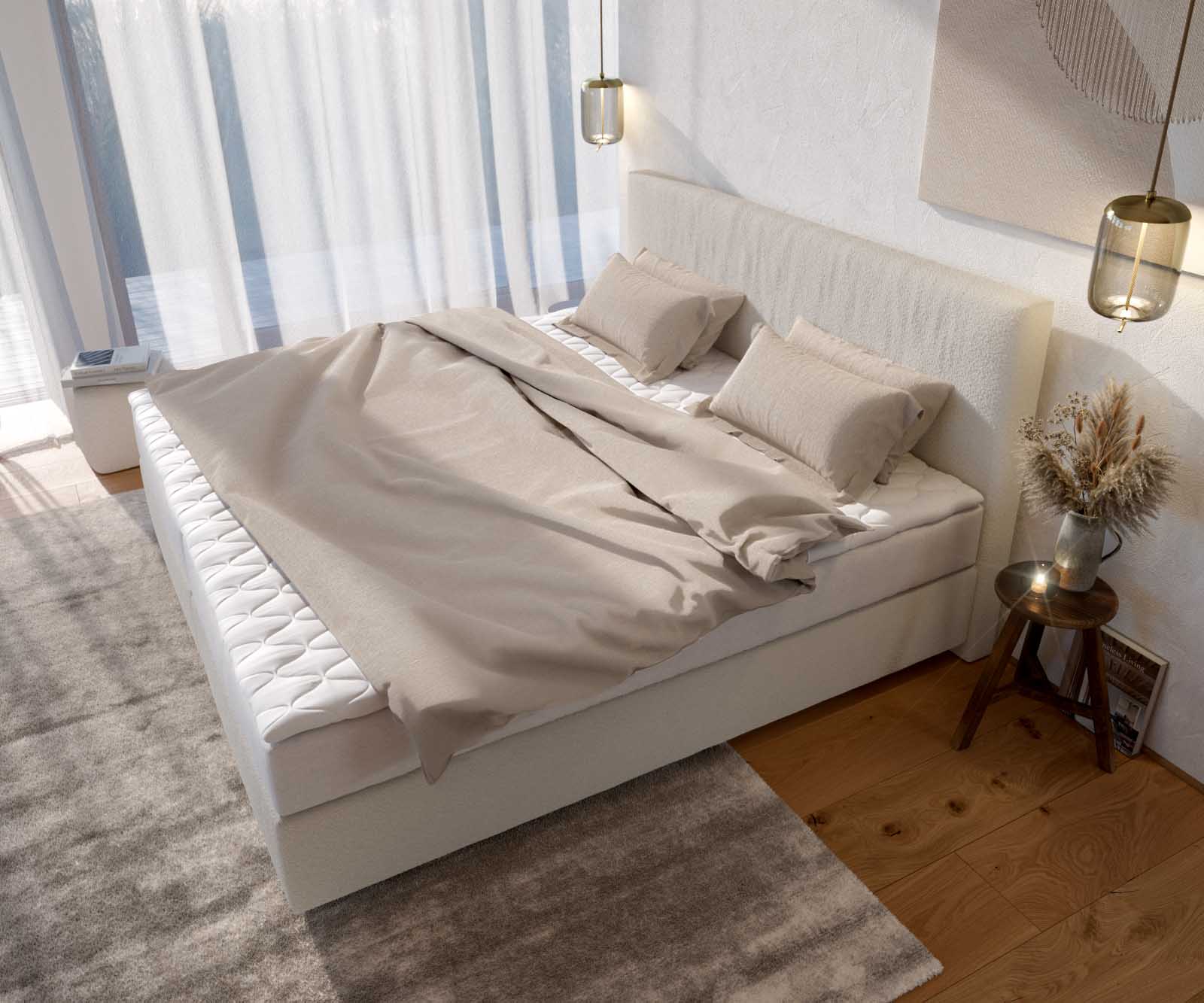 Lit avec sommier tapissier Dream-Well Bouclé blanc crème 200x200 cm avec matelas à ressorts ensachés et Visco-Surmatelas 3