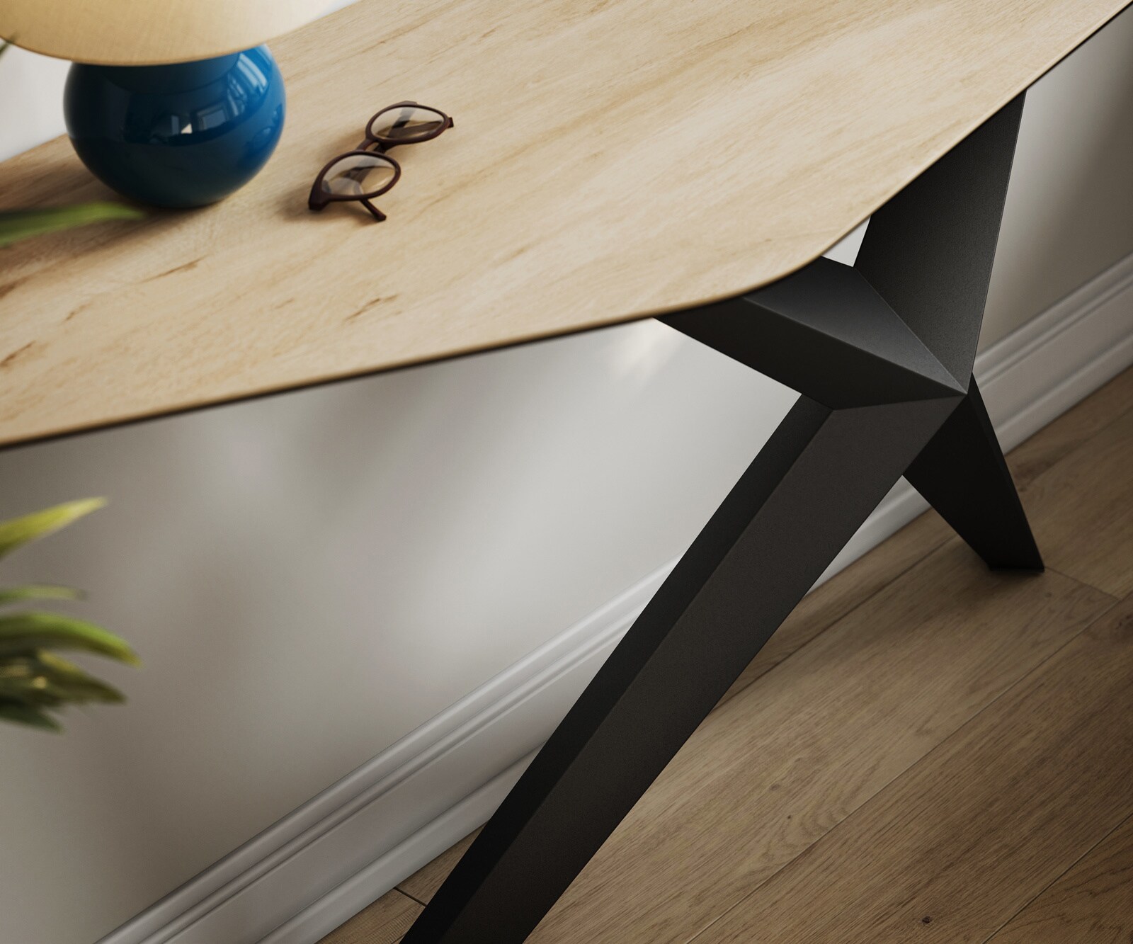 Console Edge Polygonal 180x50 cm Céramique Laminam® Sabbia Eichefarbig Zentharo Métal Noir 6