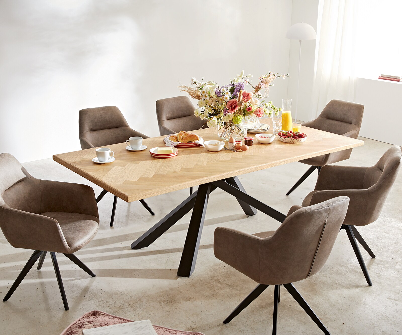 Table à manger Edge-pure 200x100 chêne nature Fishbone cadre croisé rectangle noir 8