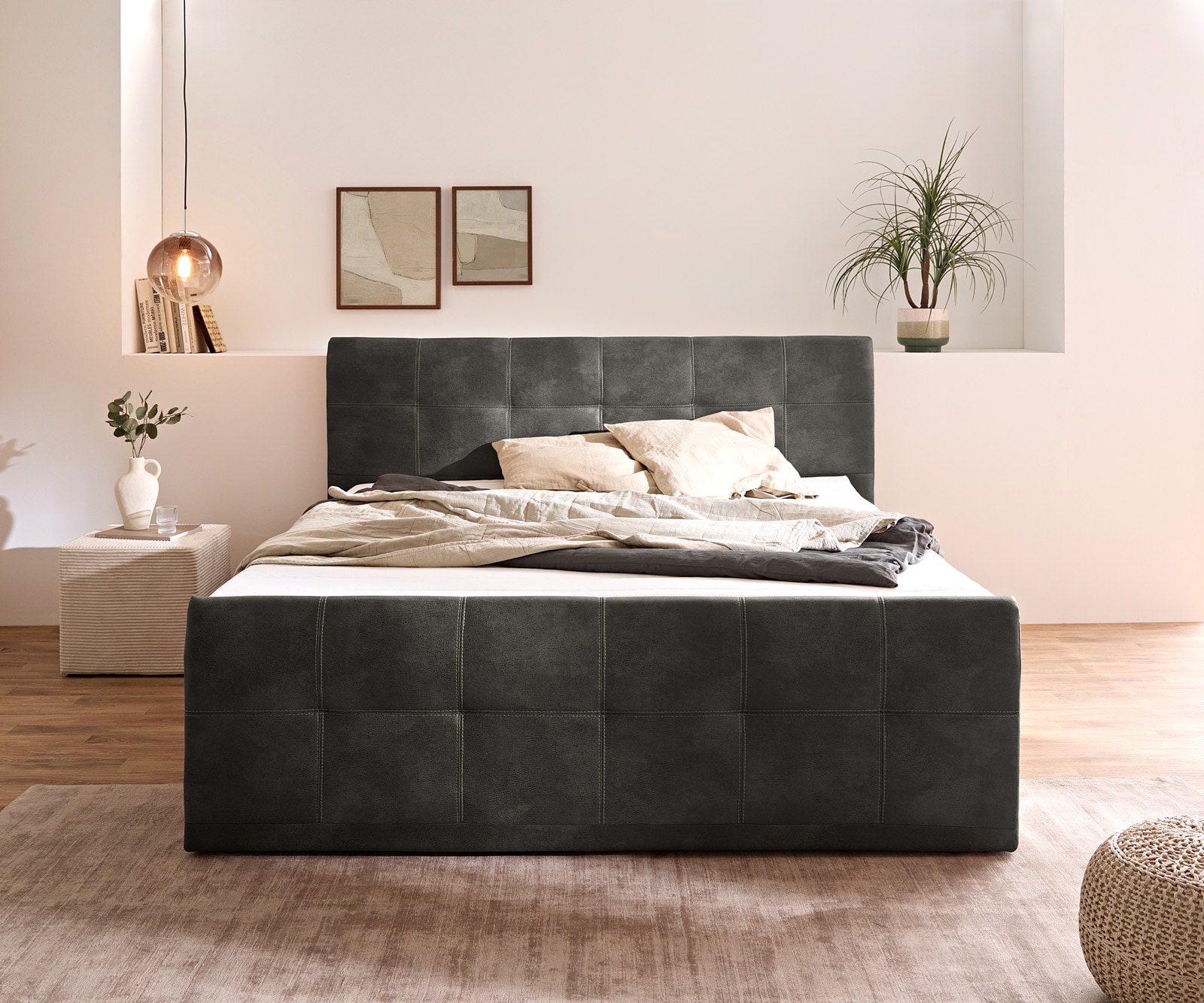 Lit-sommier-tapissier Amarillo 180x200 cm anthracite avec sur-matelas 1 Lit-sommier-tapissier Amarillo 180x200 cm anthracite avec sur-matelas 1