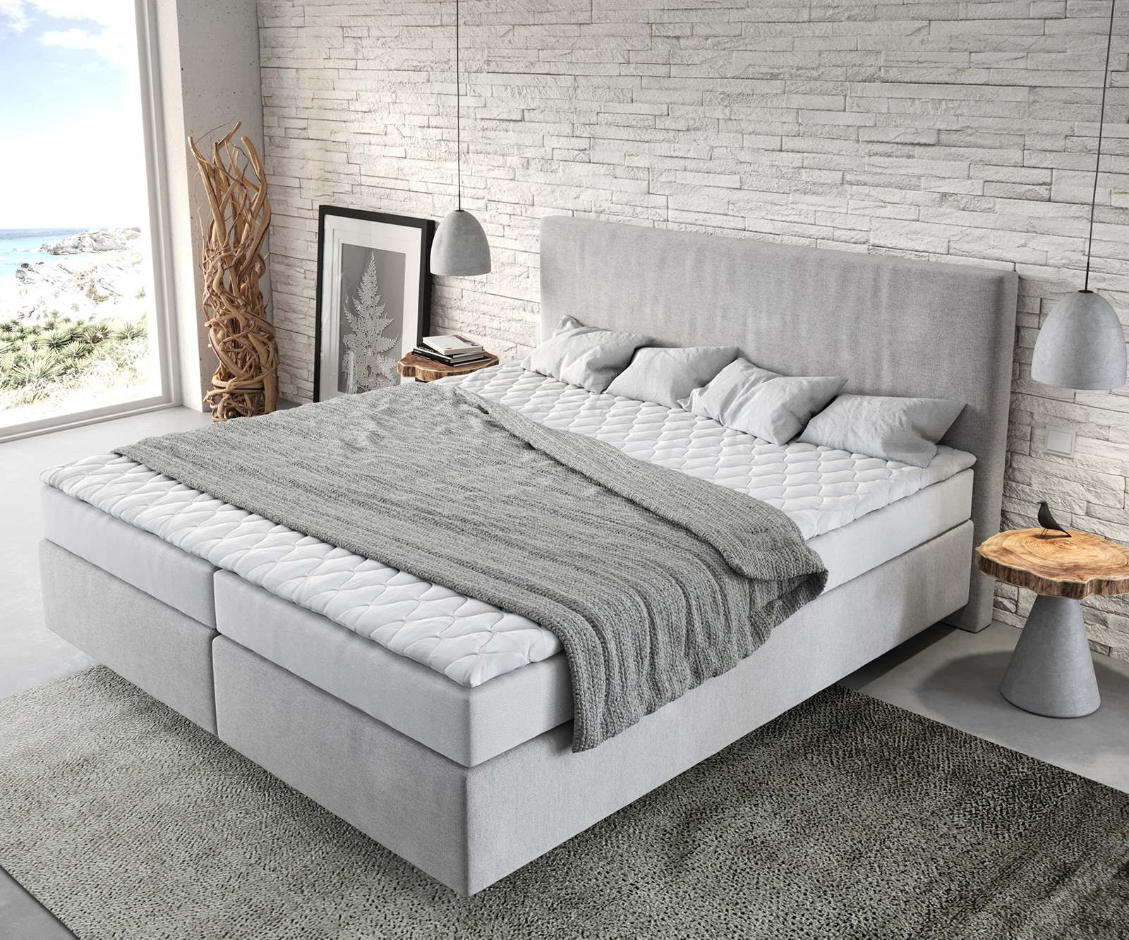 Lit-à-sommier-tapissier Dream-Well 180x200 cm gris avec matelas et surmatelas 3 Lit-à-sommier-tapissier Dream-Well 180x200 cm gris avec matelas et surmatelas 3