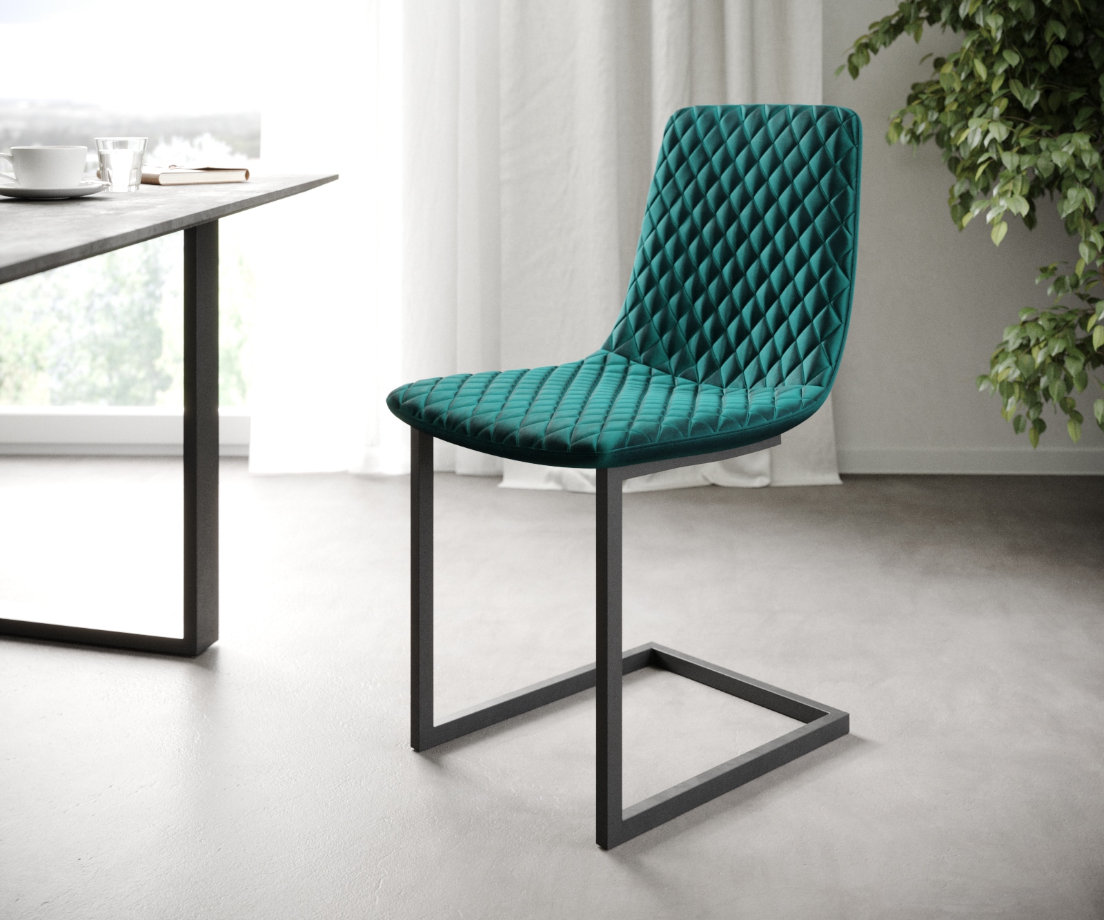 L'ensemble-de-4-chaises Novi-Adesso pétrole velours cantilever L'ensemble-de-4-chaises Novi-Adesso pétrole velours cantilever