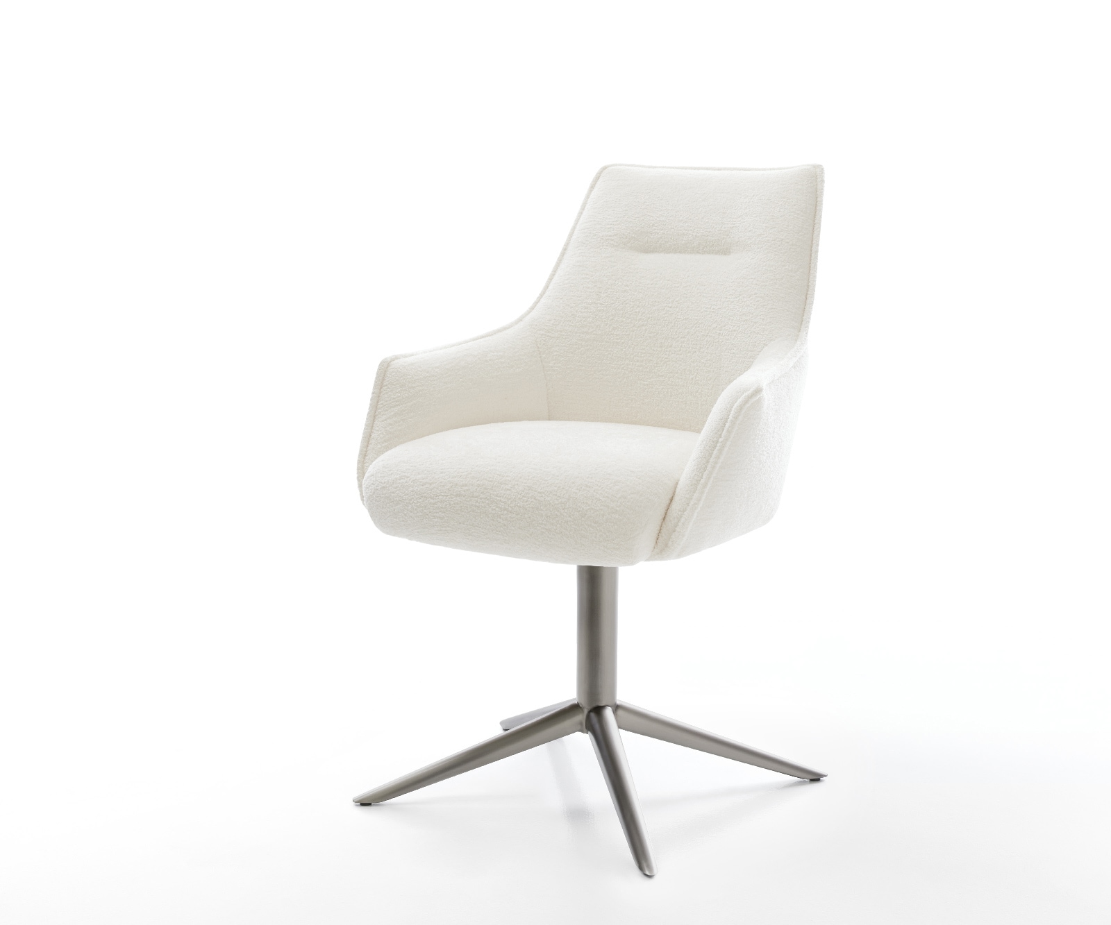 Chaise-pivotante Alja-Flex avec accoudoirs bouclé doux beige pied de chaise 4 branches grafiete pivotement sur 360° fonction bascule resorts ensachés