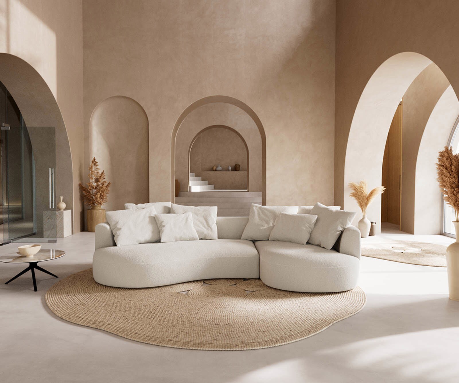 Canapé Edina 330x170 cm Bouclé Crème-Blanc 1