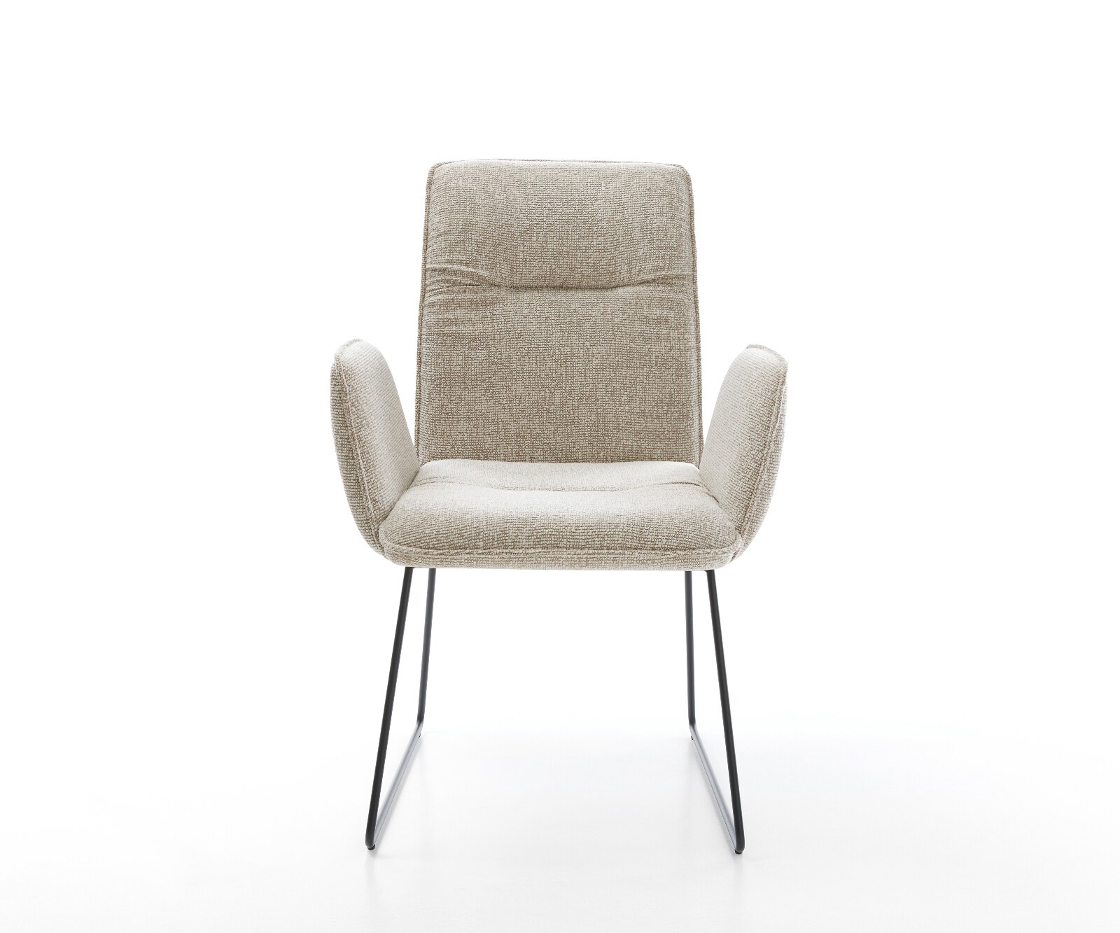 Chaise-de-salle-à-manger Vinja-Flex tissu tissé doux beige pied trapèze noir 1