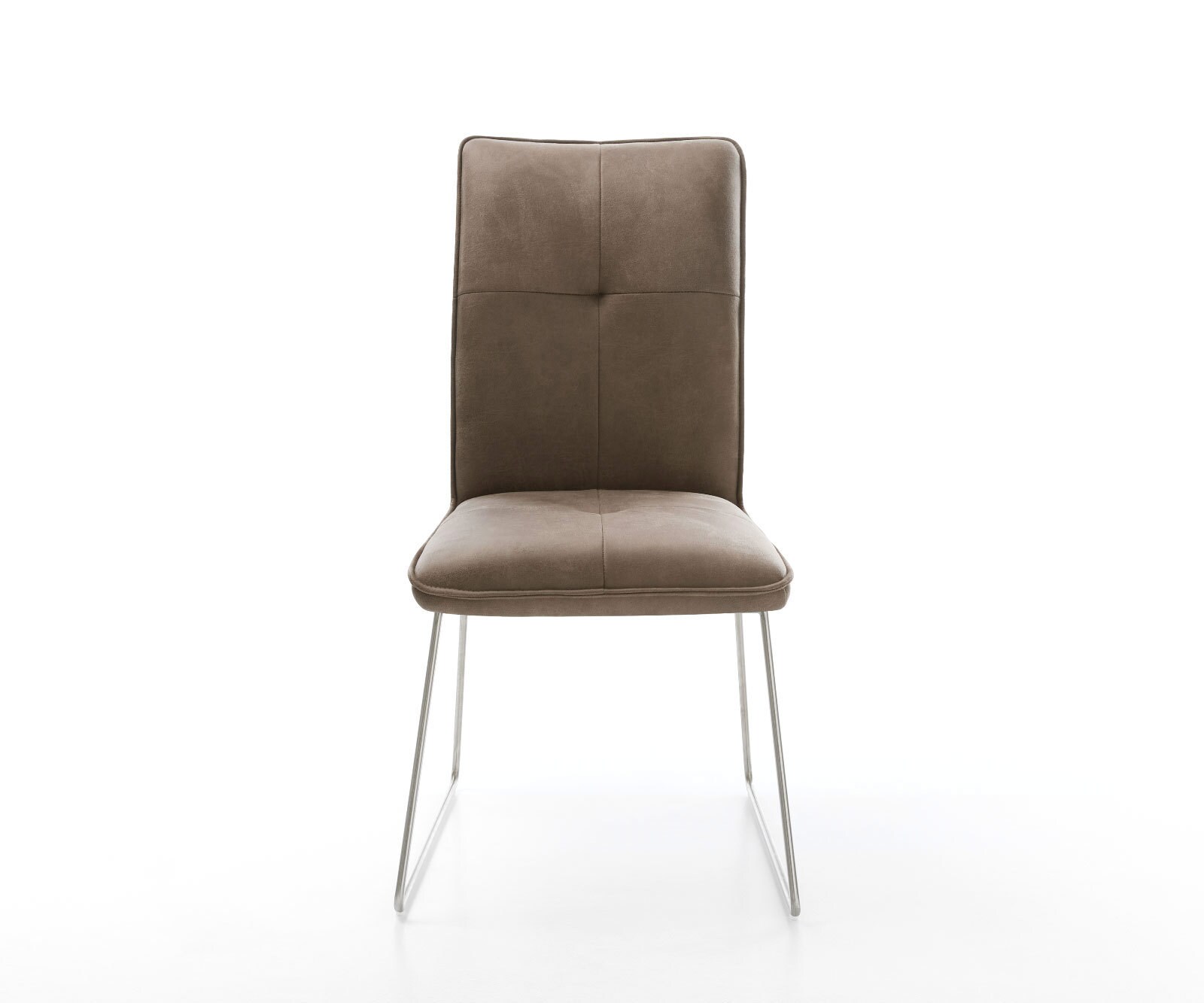 Chaise-de-salle-à-manger Maddy-Flex microvelours taupe vintage pied trapèze acier inoxydable brossé 1 Chaise-de-salle-à-manger Maddy-Flex microvelours taupe vintage pied trapèze acier inoxydable brossé 1