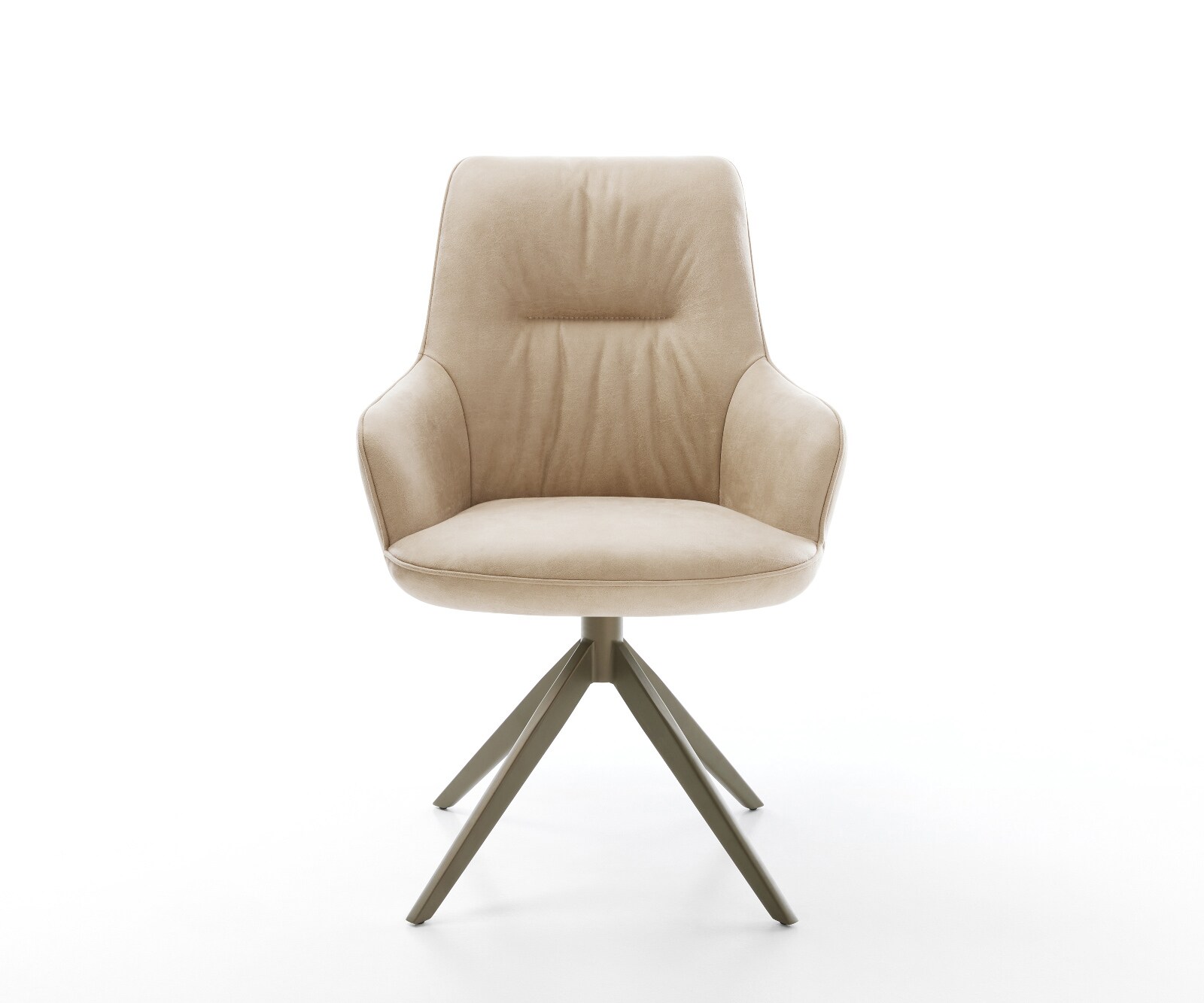 Chaise-pivotante Zelia-Flex avec accoudoirs microfibre beige vintage pied croisé large aspect titane pivotement sur 360° fonction bascule ressorts ensachés 2