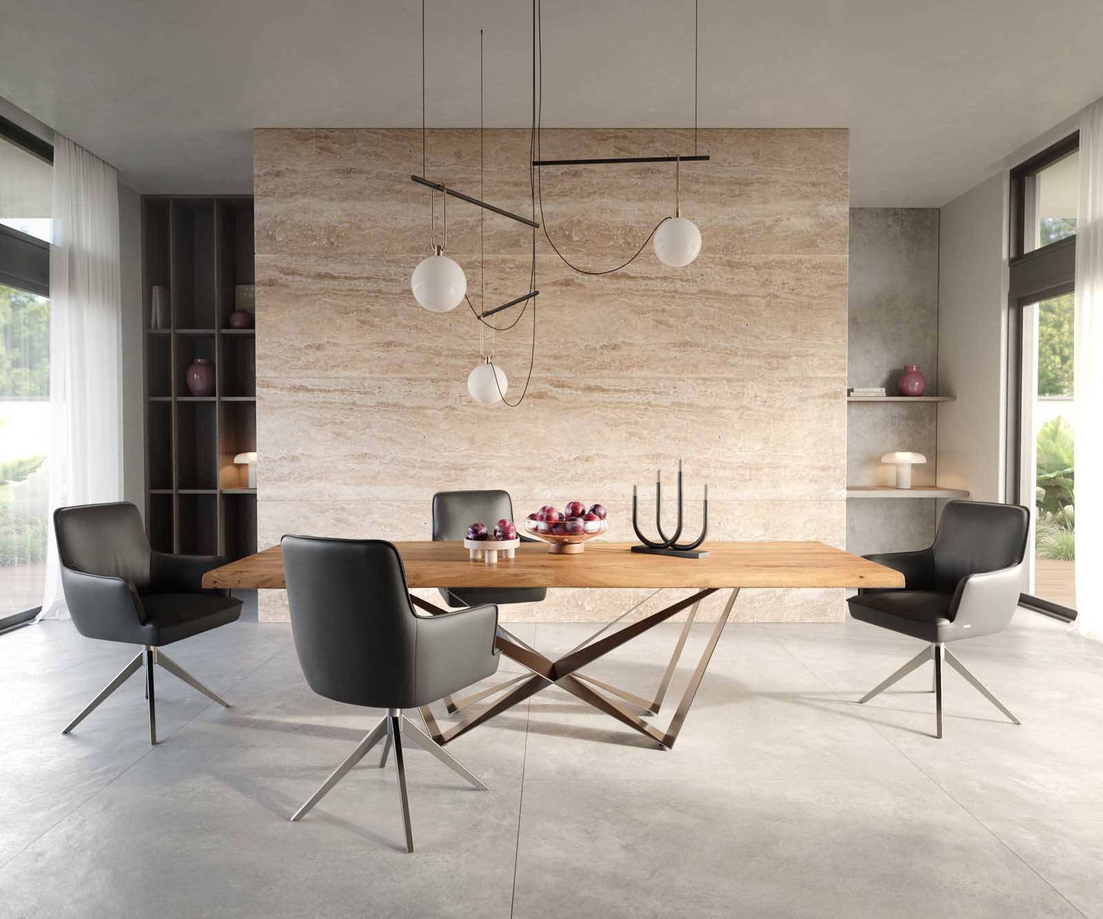 Chaise-pivotante Heira-Flex avec accoudoirs cuir de vache noir pied croisé large acier inoxydable brossé pivotement sur 360° ressorts ensachés 4 Chaise-pivotante Heira-Flex avec accoudoirs cuir de vache noir pied croisé large acier inoxydable brossé pivotement sur 360° ressorts ensachés 4