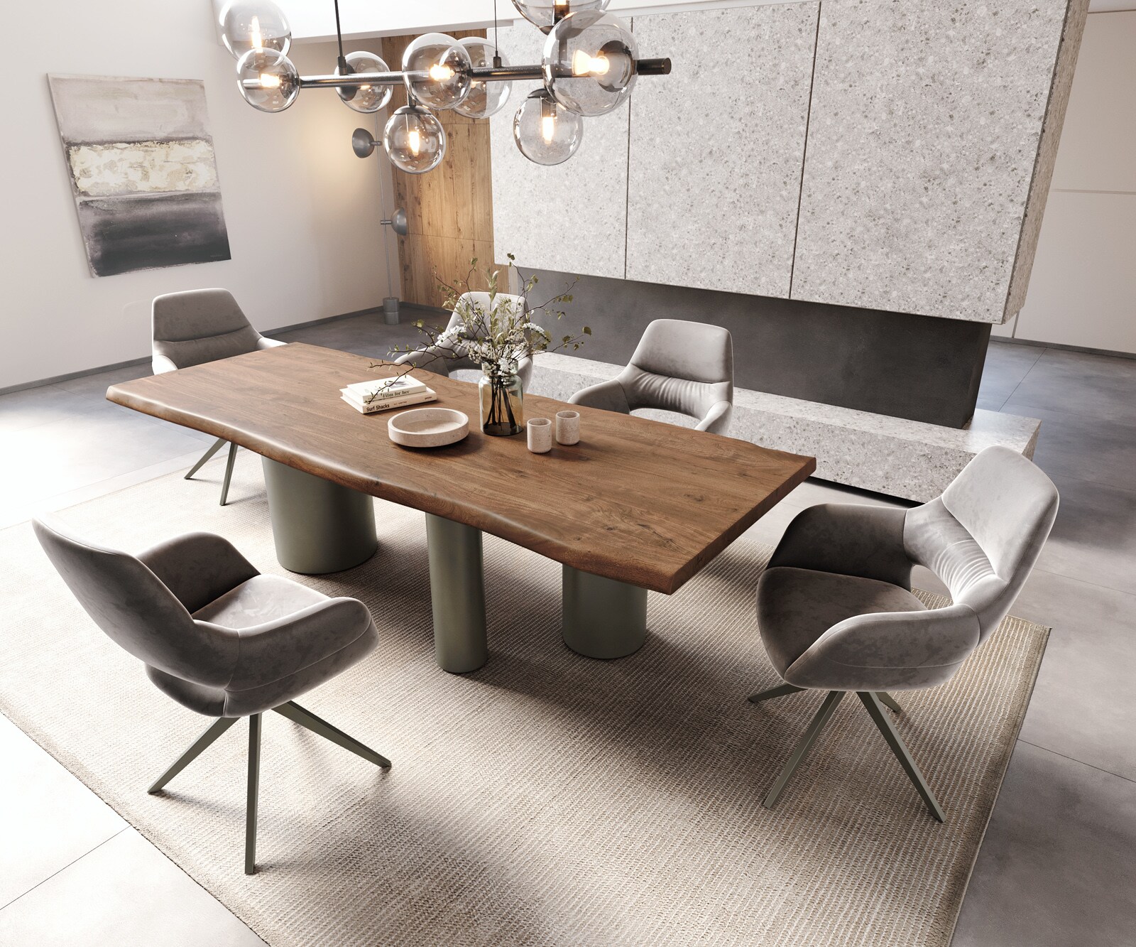Table à manger Edge 260x100 XL Acacia Marron Troa Métal finition à effet Titane Live-Edge 5