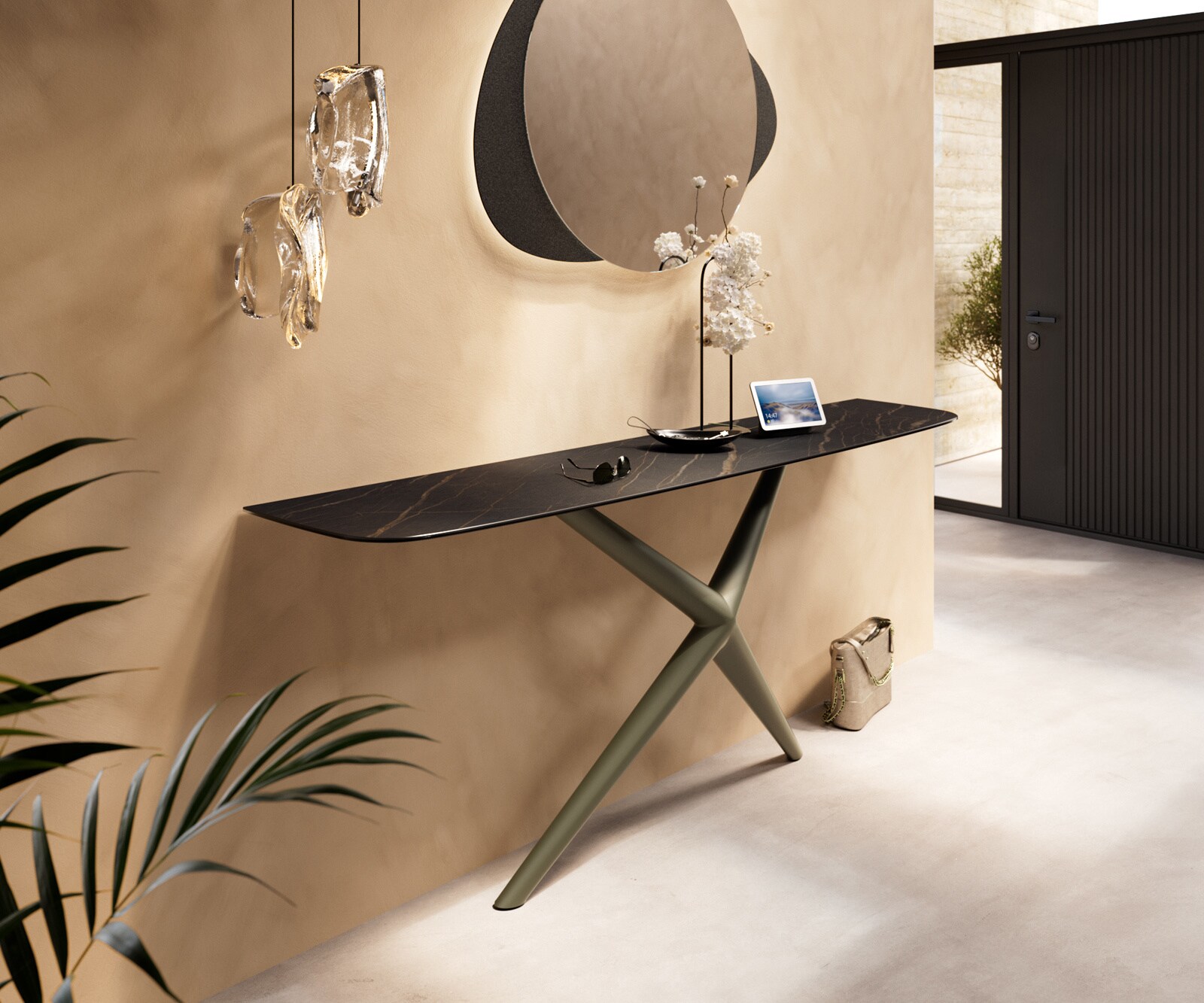 Console Edge forme bateau 180x40 cm Céramique Laminam® Noir Desir Braun Estelo Métal Effektfinish Titan 4