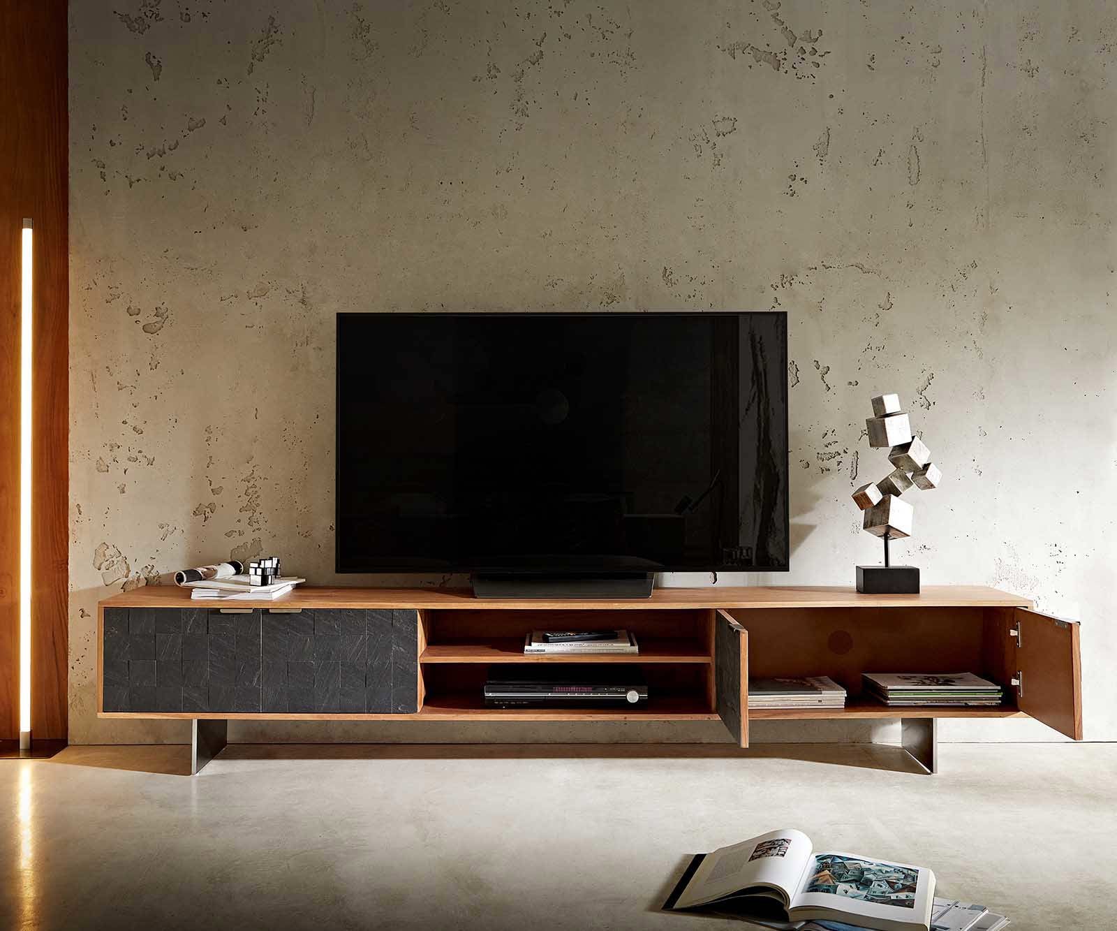 Meuble-TV Teele 240 cm acacia naturel ardoise 4 portes pied flottant inoxydable 5 Meuble-TV Teele 240 cm acacia naturel ardoise 4 portes pied flottant inoxydable 5