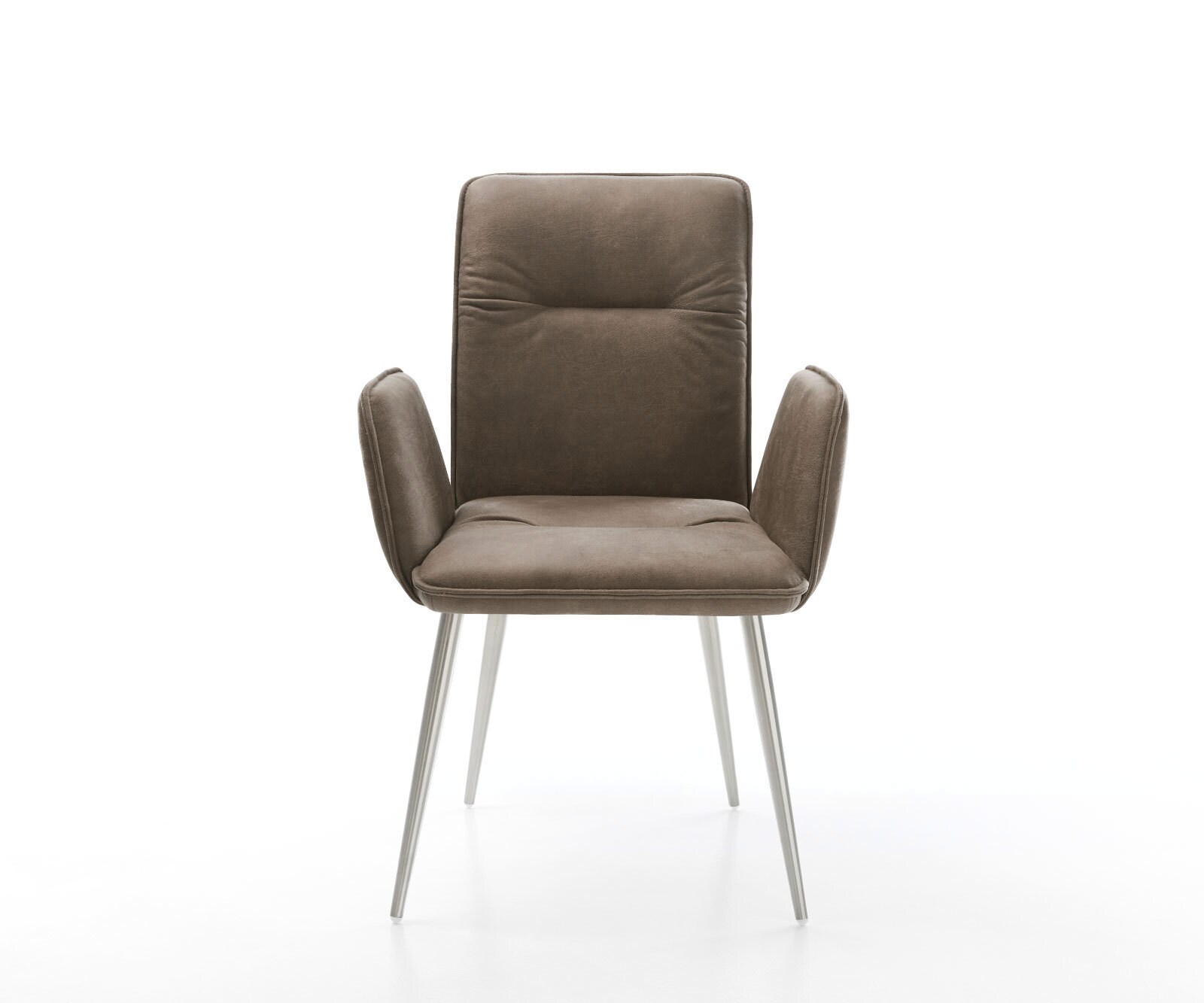 Chaise-de-salle-à-manger Vinja-Flex microvelours taupe vintage 4 pieds coniques acier inoxydable brossé 1 Chaise-de-salle-à-manger Vinja-Flex microvelours taupe vintage 4 pieds coniques acier inoxydable brossé 1