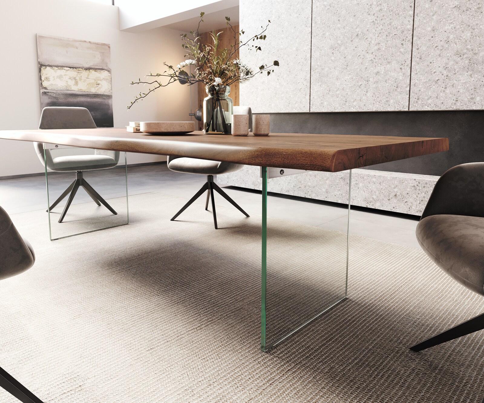 Table à manger Edge 260x100 XL acacia marron verre Live-Edge 4