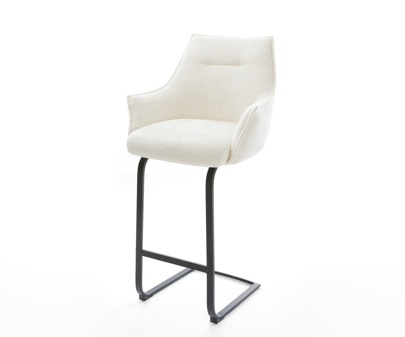 Chaise-de-bar Alja-Flex Bouclé doux Beige Pied cantilever plat noir Noir Ressort ensaché 1
