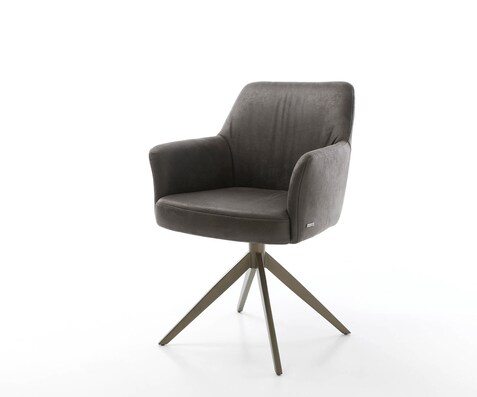 Chaise-pivotante Xana-Flex avec accoudoirs microvelours anthracite vintage pied croisé large aspect titane pivotement sur 360° ressorts ensachés