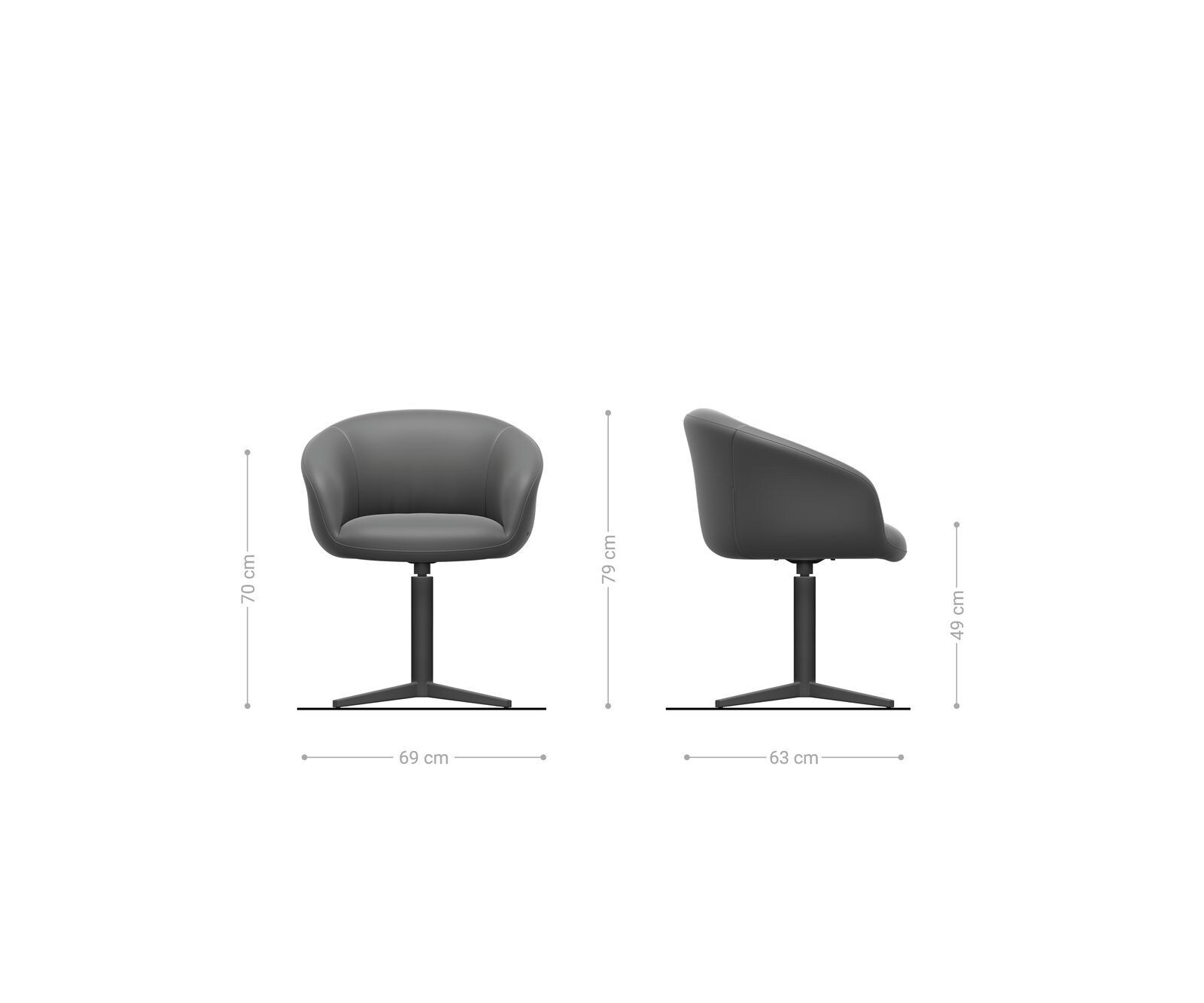 Chaise-pivotante Vinka-Flex avec accoudoirs cuir de vache noir pied de chaise 4 branches noir pivotement sur 360° ressorts ensachés 6