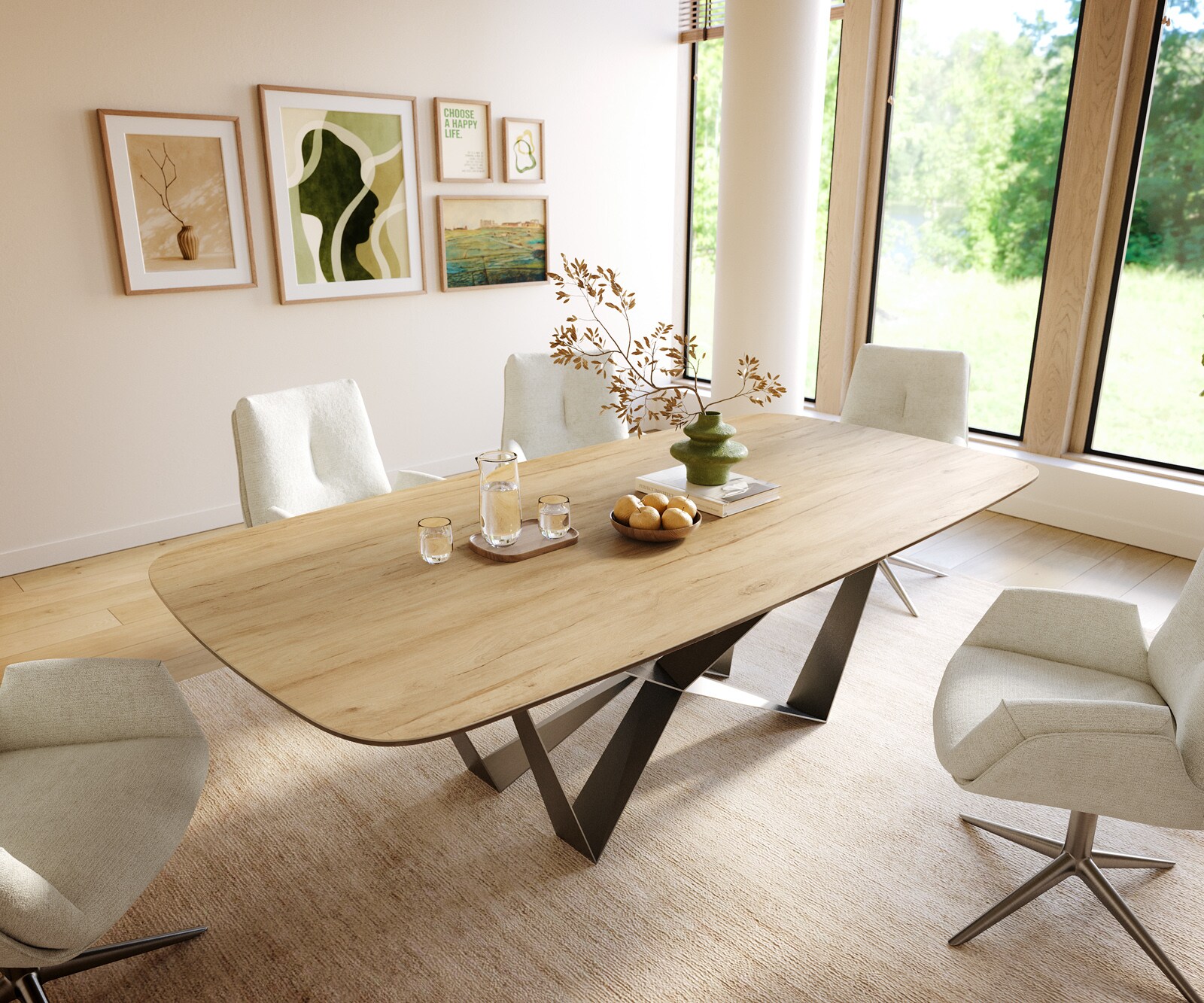 Table à manger Edge Boot 240x120 cm Céramique Laminam® Sabbia Eichefarbig Spider Flachstahl Acier inoxydable Graphite 2