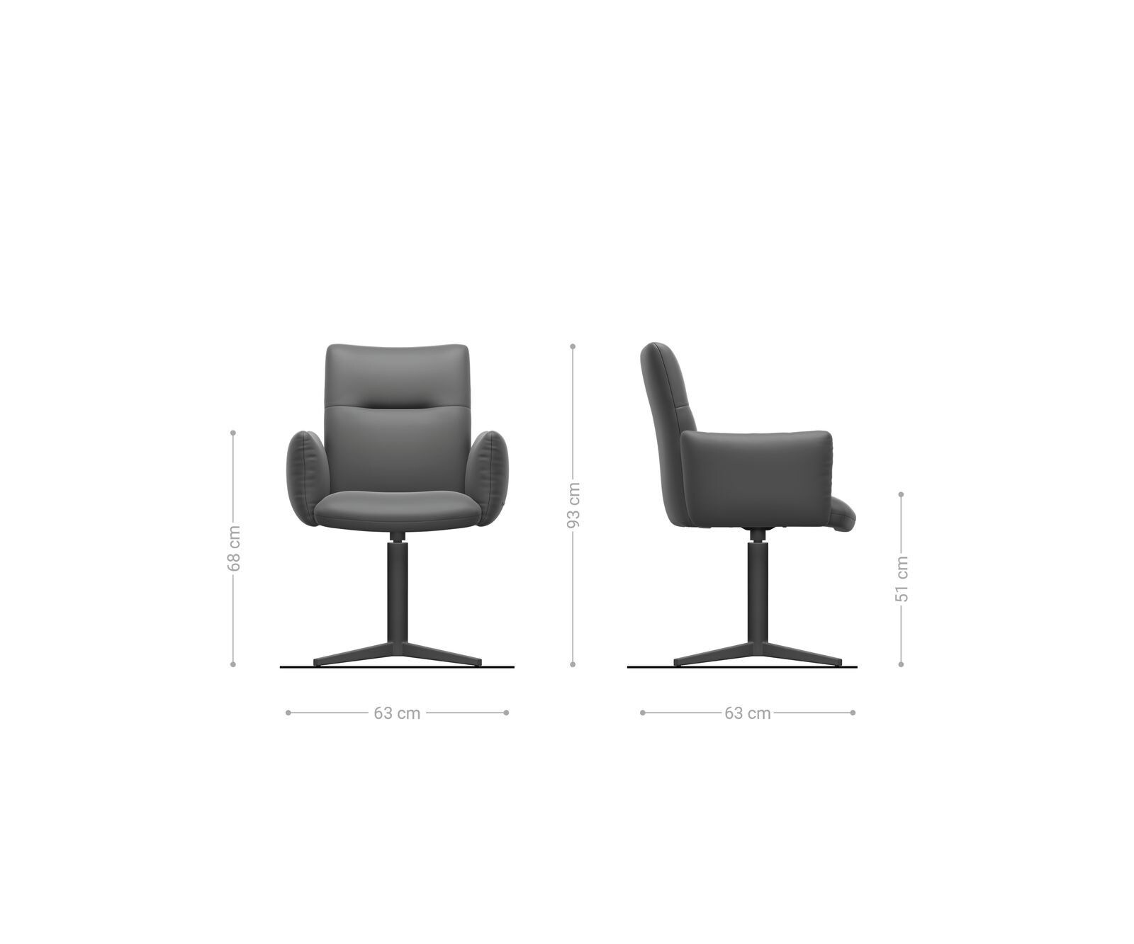 Chaise-pivotante Jova-Flex avec accoudoirs cuir de vache noir pied de chaise 4 branches aspect titane pivotement sur 360° ressorts ensachés 6