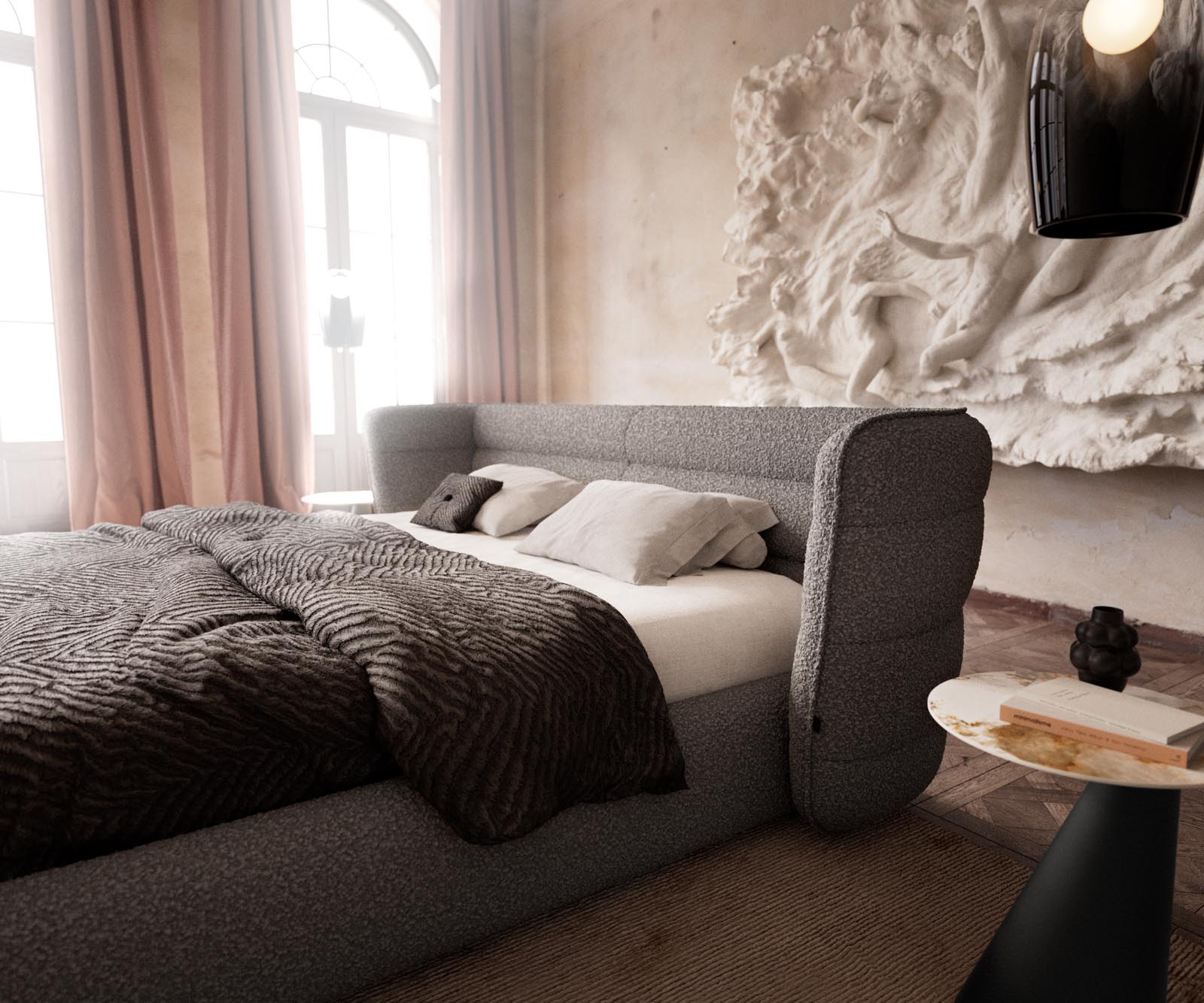 Sommier rembourré Simea 180x200 cm Bouclé Gris Argenté 4
