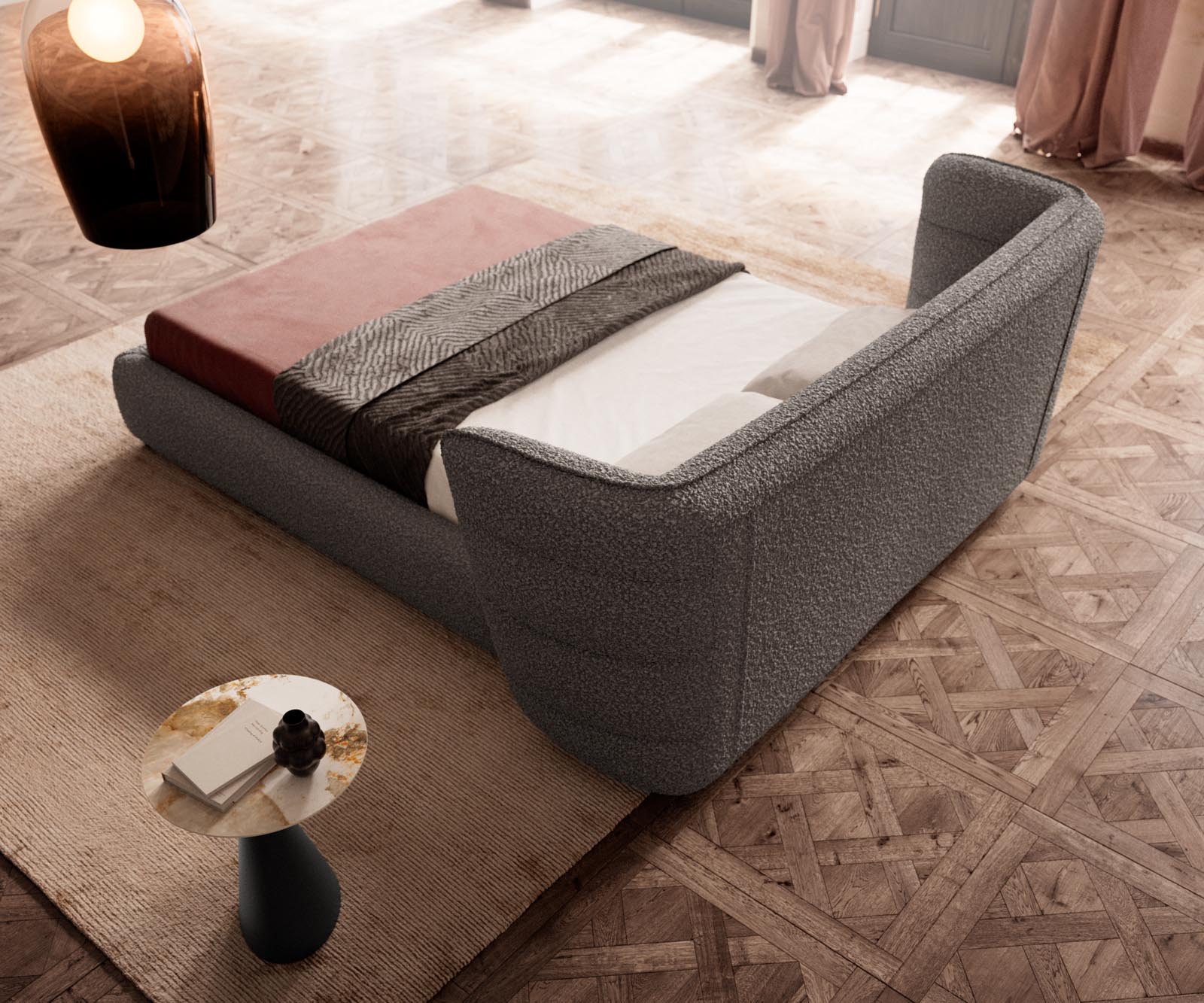 Sommier rembourré Simea 140x200 cm Bouclé Gris Argenté 5 Sommier rembourré Simea 140x200 cm Bouclé Gris Argenté 5