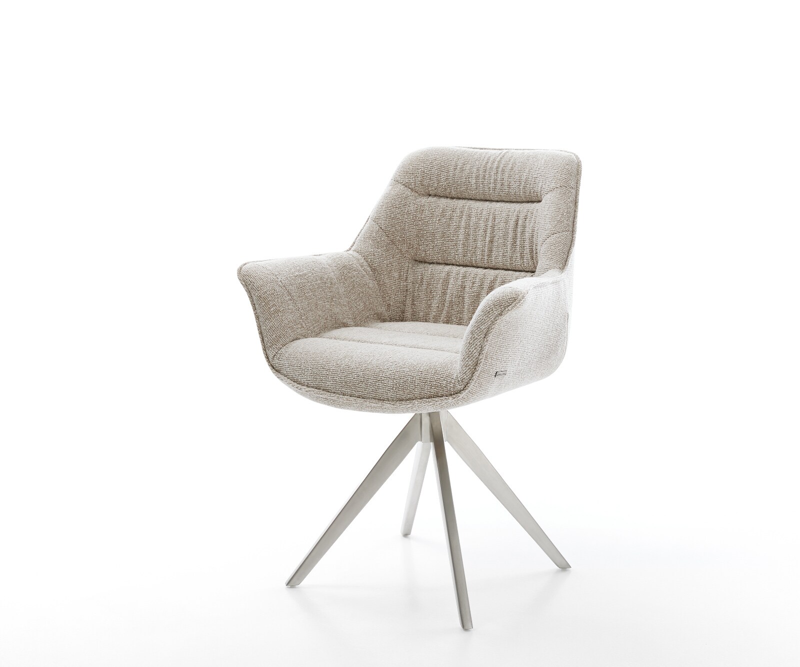 Chaise-pivotante Kaira-Flex tissu tissé doux beige pied croisé angulaire acier inoxydable pivotement sur 180° 1