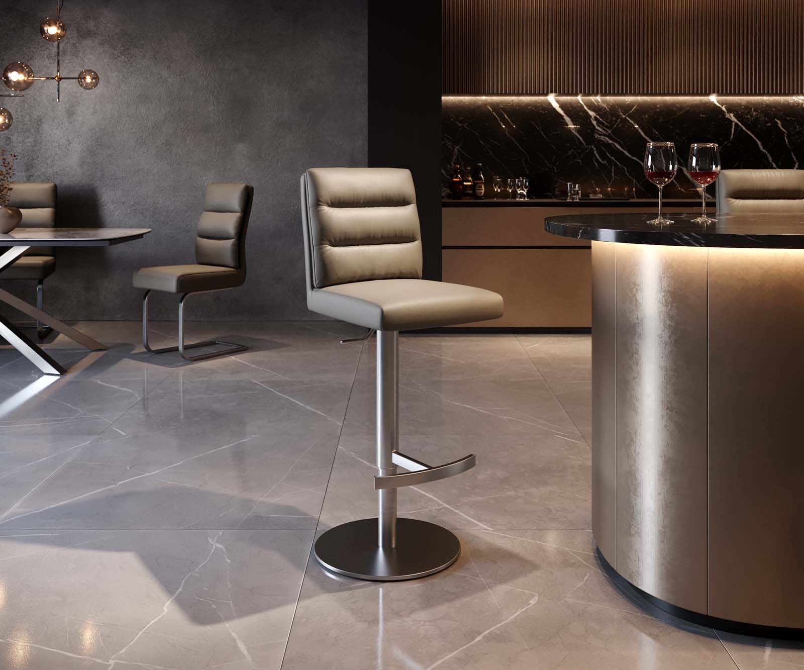 Chaise-de-bar Pela-Flex cuir véritable boue pied pivotant réglable en hauteur acier inoxydable pivotant ressorts ensachés 2