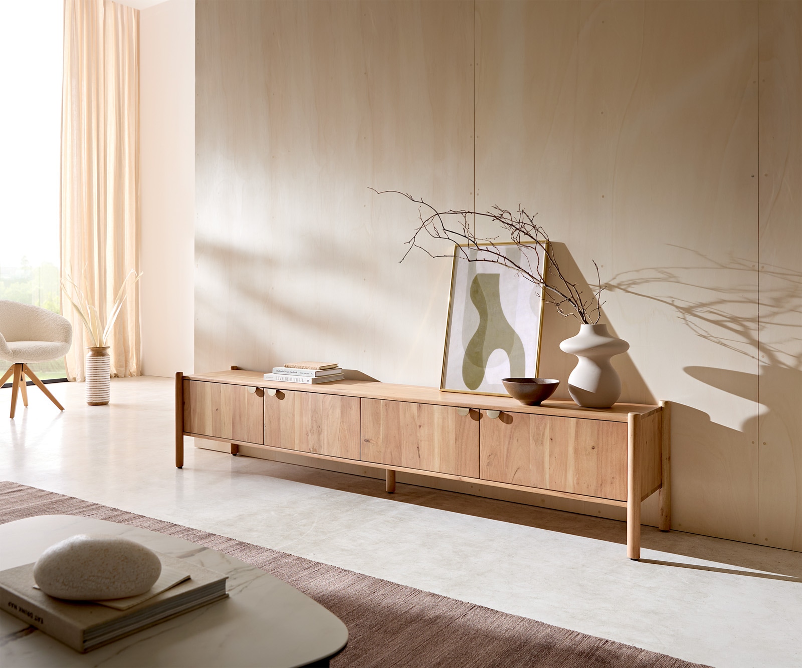 Meuble-TV Caius 220 cm acacia aura 4 portes 1