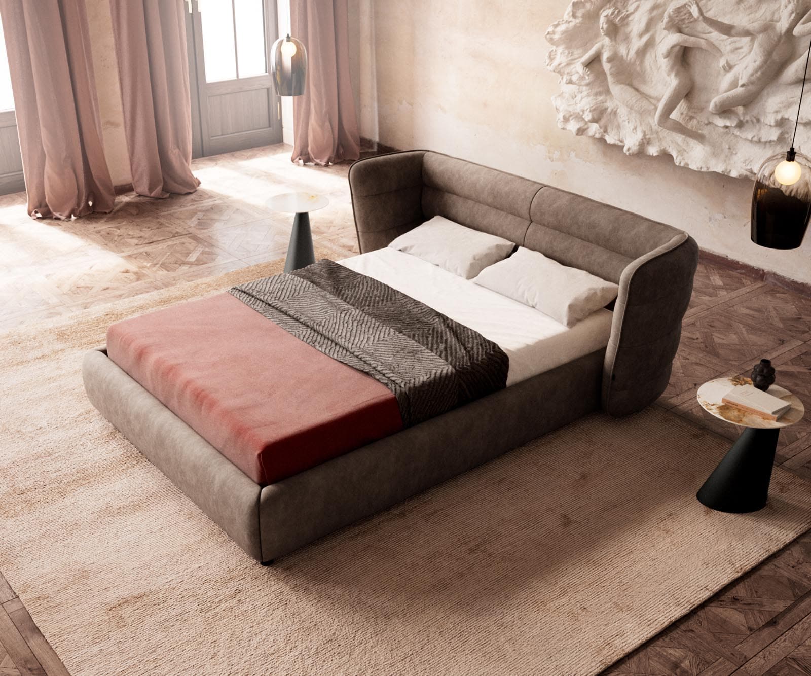 Sommier rembourré Simea 140x200 cm microfibre taupe vintage 3 Sommier rembourré Simea 140x200 cm microfibre taupe vintage 3