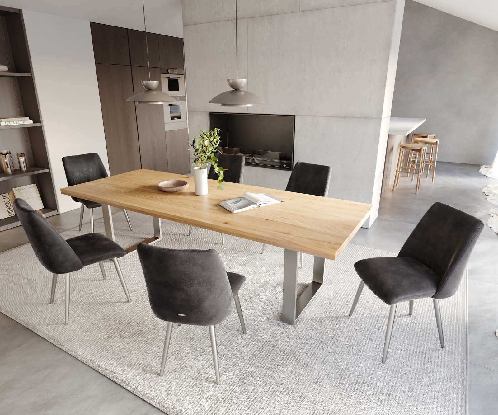 Chaise-de-salle-à-manger Elso-Flex microvelours anthracite vintage 4 pieds coniques acier inoxydable brossé ressorts ensachés 4 Chaise-de-salle-à-manger Elso-Flex microvelours anthracite vintage 4 pieds coniques acier inoxydable brossé ressorts ensachés 4