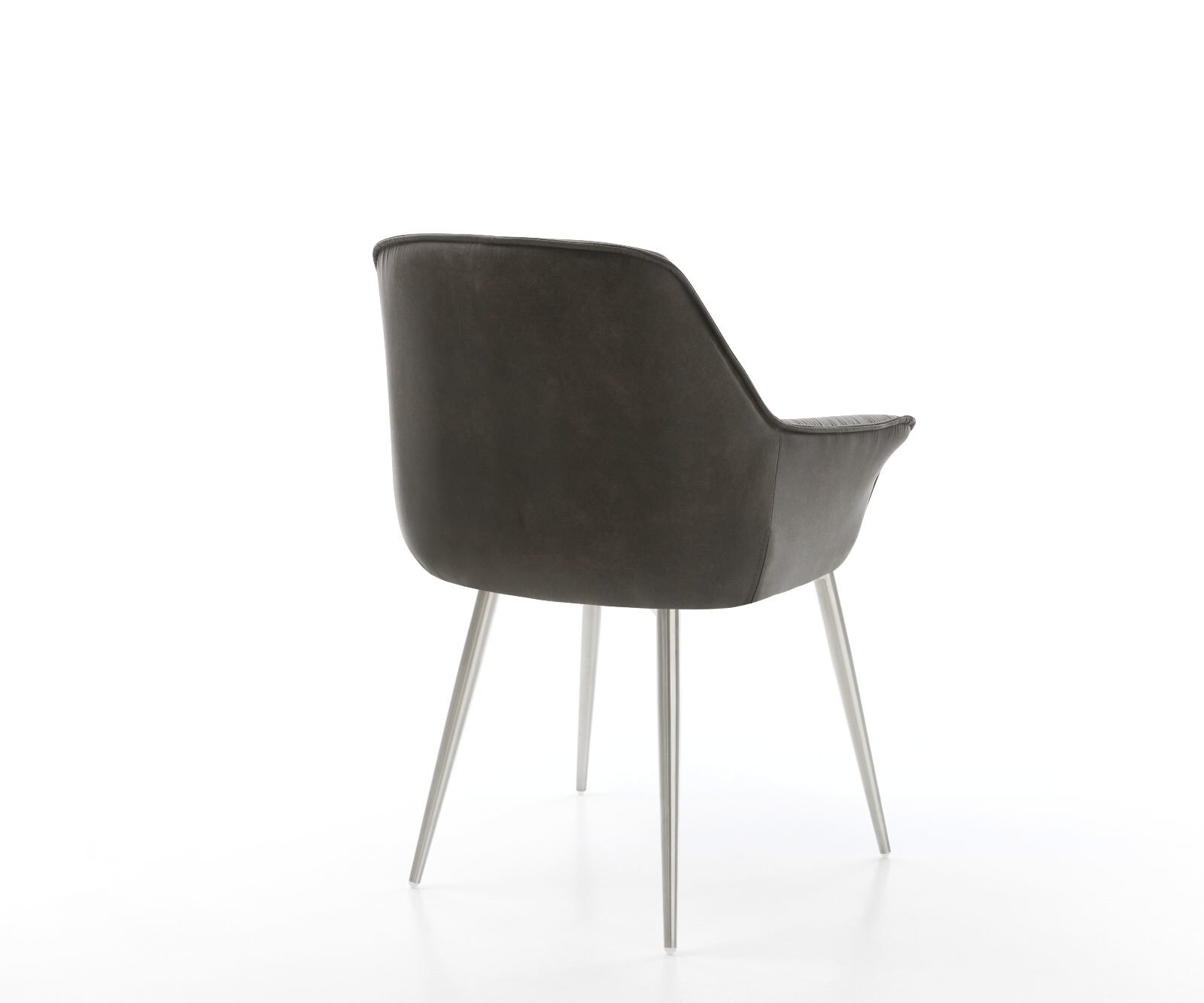 Chaise-de-salle-à-manger Keila-Flex avec accoudoirs microvelours anthracite vintage 4 pieds coniques acier inoxydable brossé 5