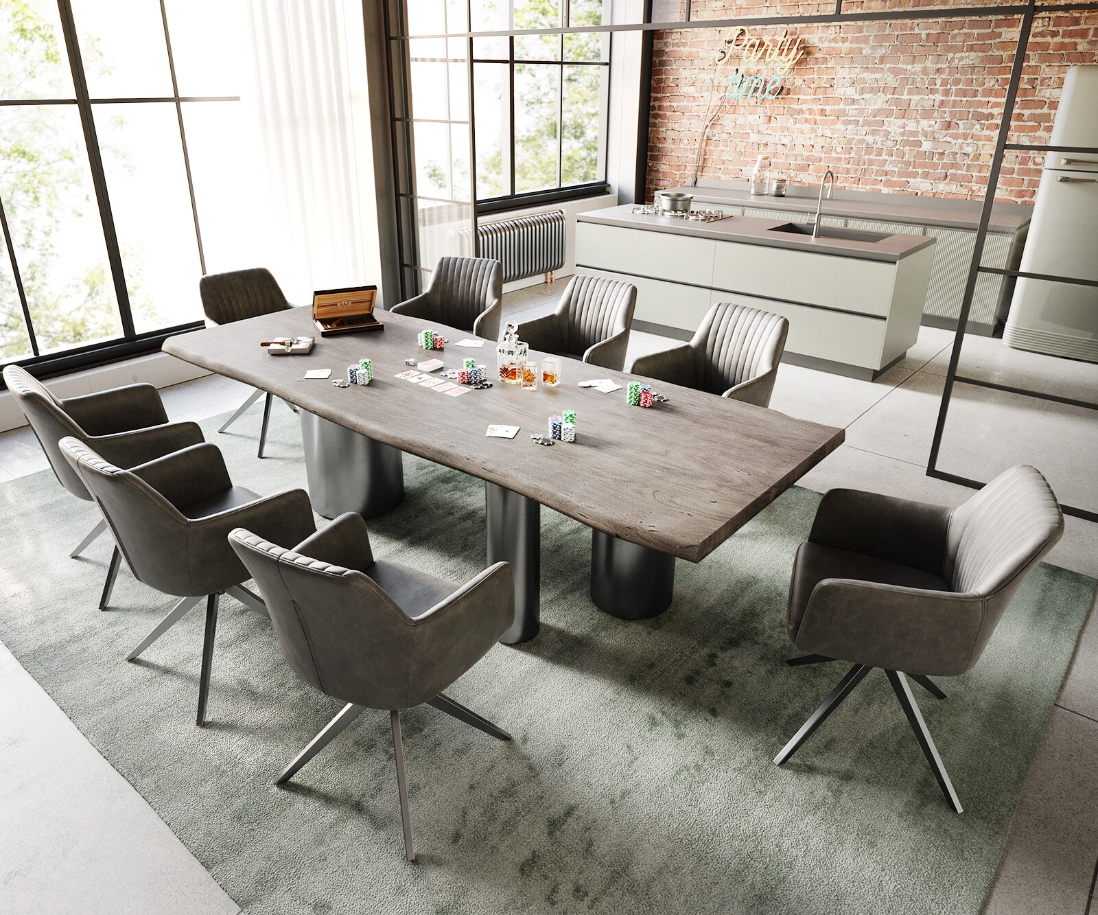 Table à manger Edge 260x100 Acacia Platine Troa Acier inoxydable Graphite Live-Edge 6