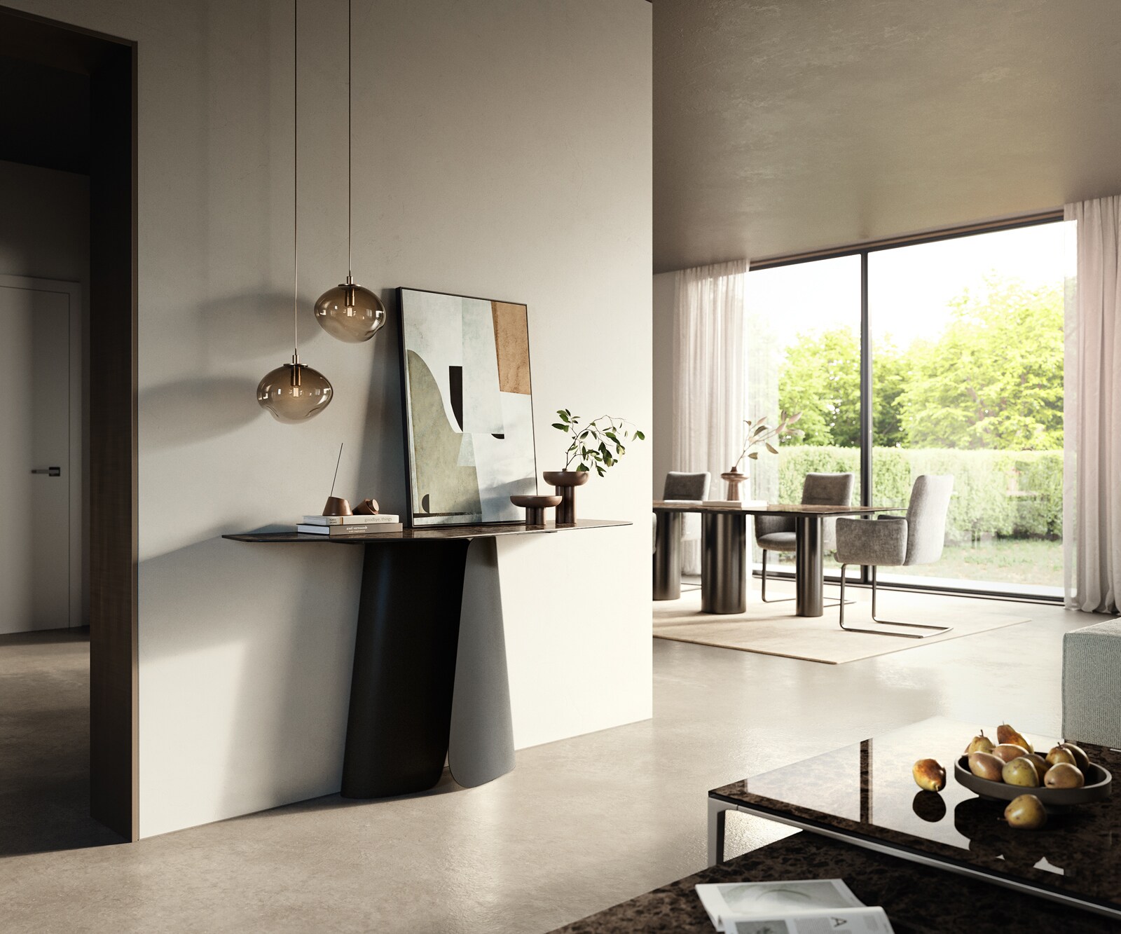 Console Edge Polygonal 140x50 cm Céramique Emperador Extra Lucidato Dunkelbraun Livos Métal Noir 6