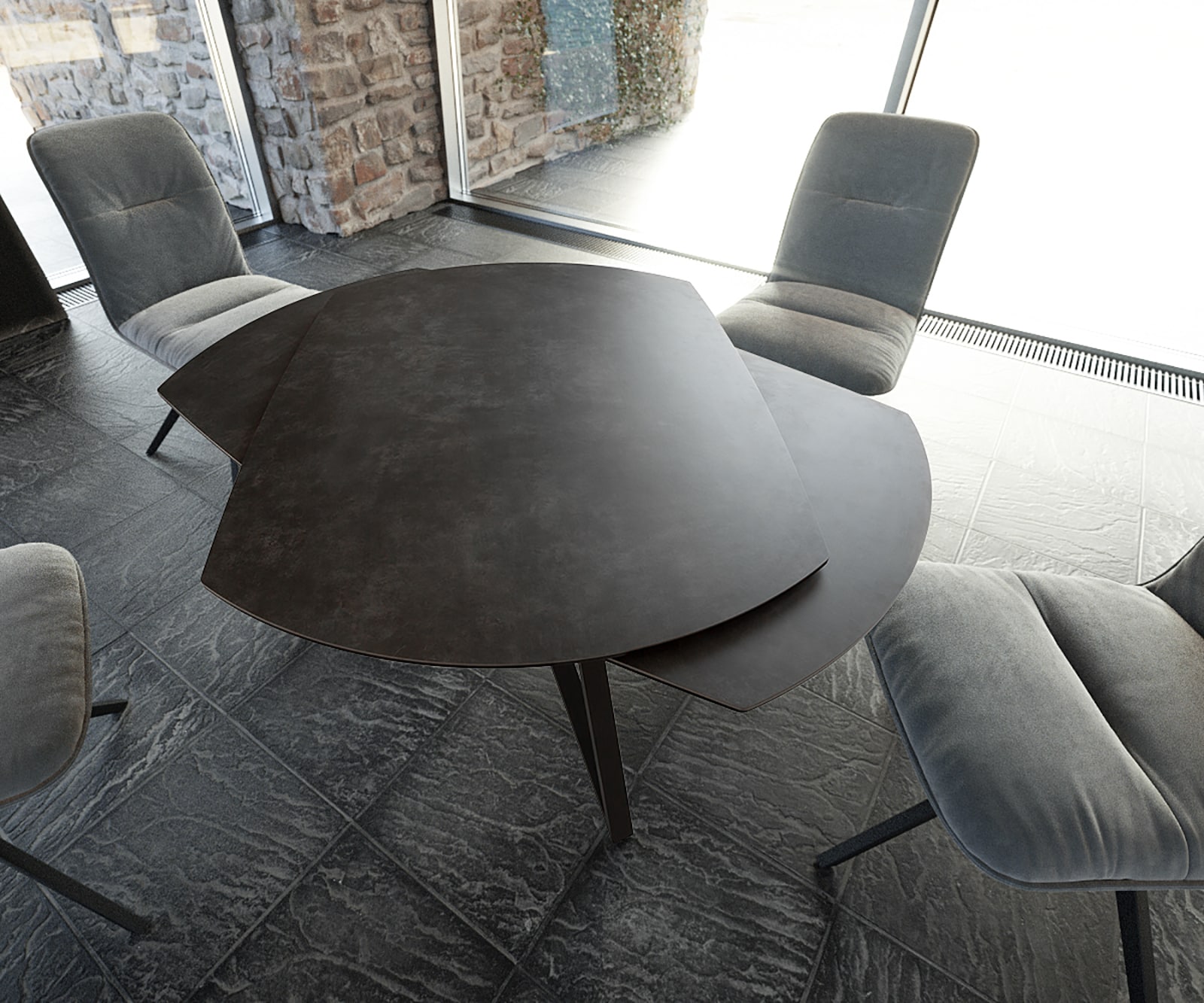 Table-manger Carlow 130/200x95 cm céramique gris métal extensible 1 Table-manger Carlow 130/200x95 cm céramique gris métal extensible 1